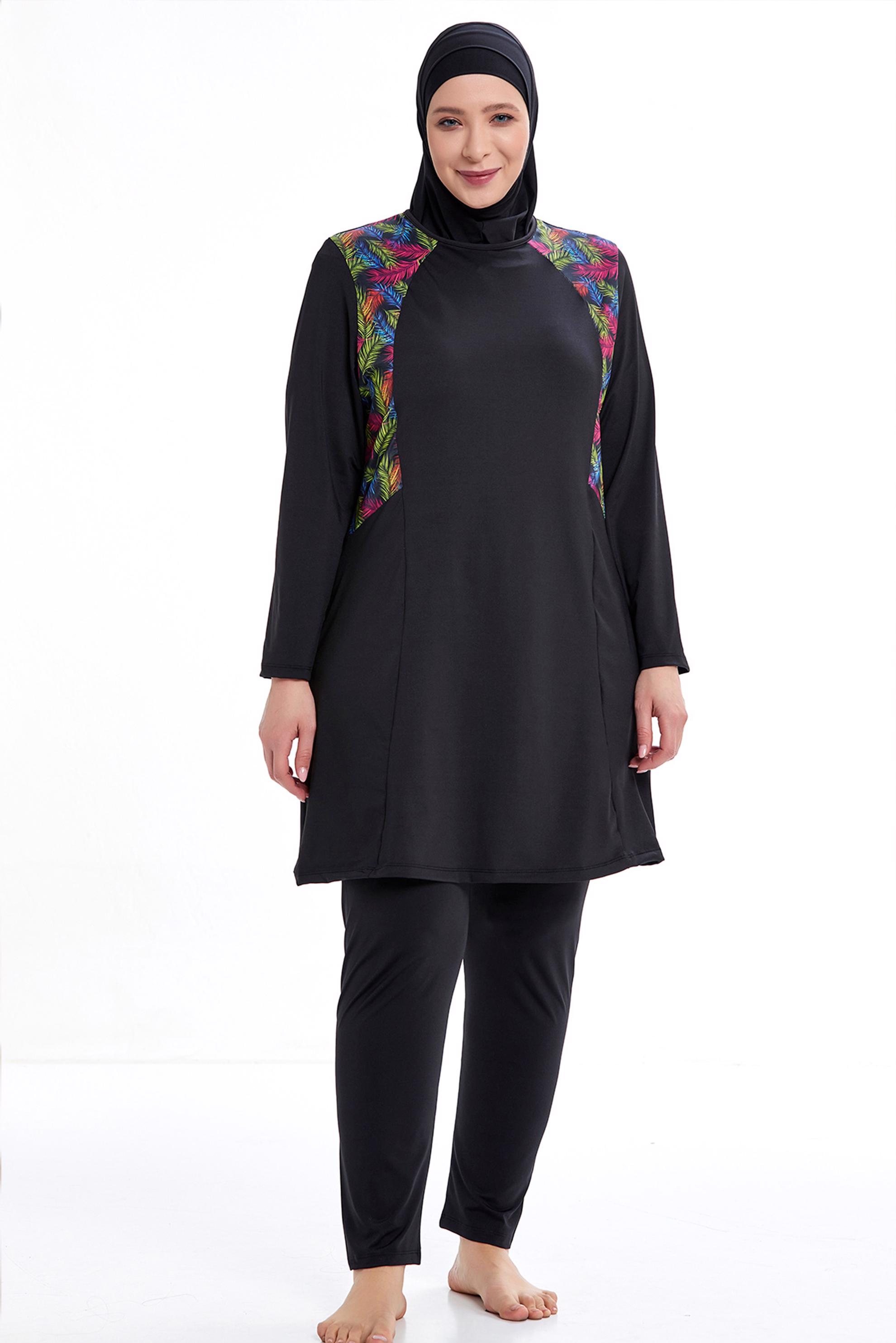 Tesettür giyim SİYAH DESENLİ BATTAL LİKRALI TESETTÜR MAYO 0593 