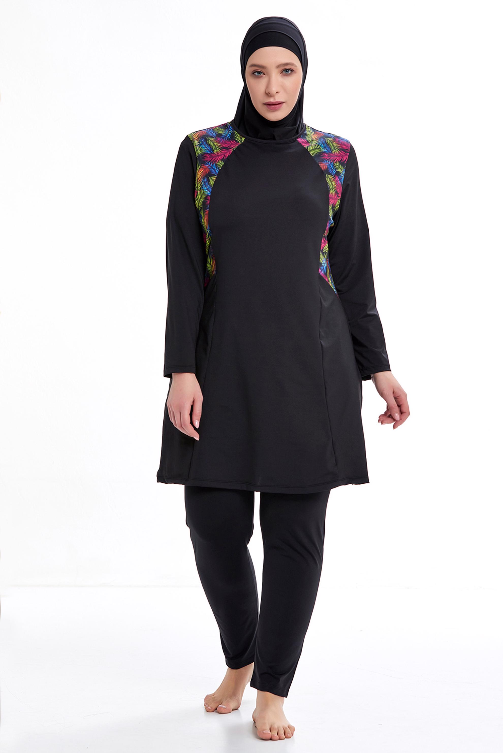 Tesettür giyim SİYAH DESENLİ BATTAL LİKRALI TESETTÜR MAYO 0593 