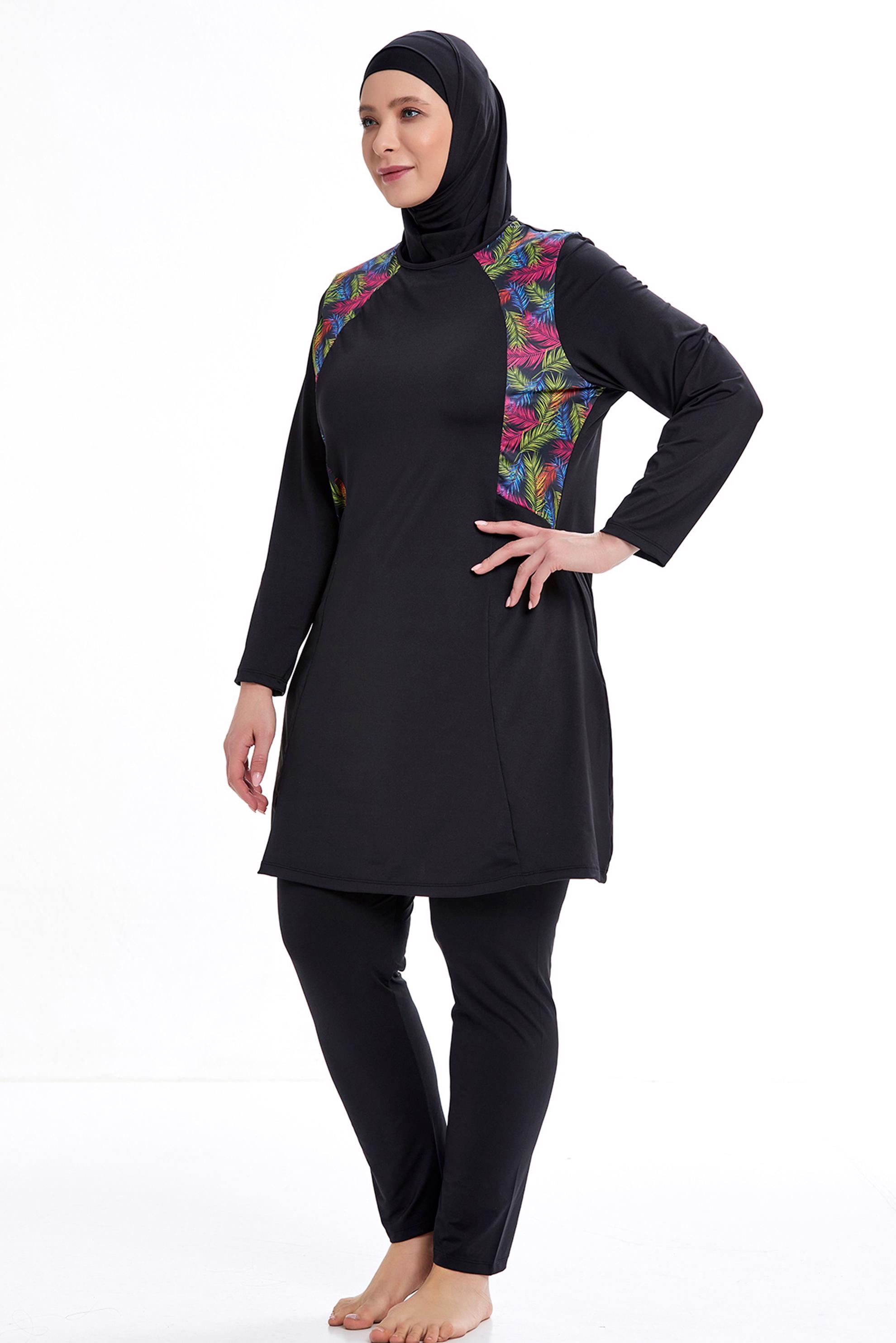 Tesettür giyim SİYAH DESENLİ BATTAL LİKRALI TESETTÜR MAYO 0593 