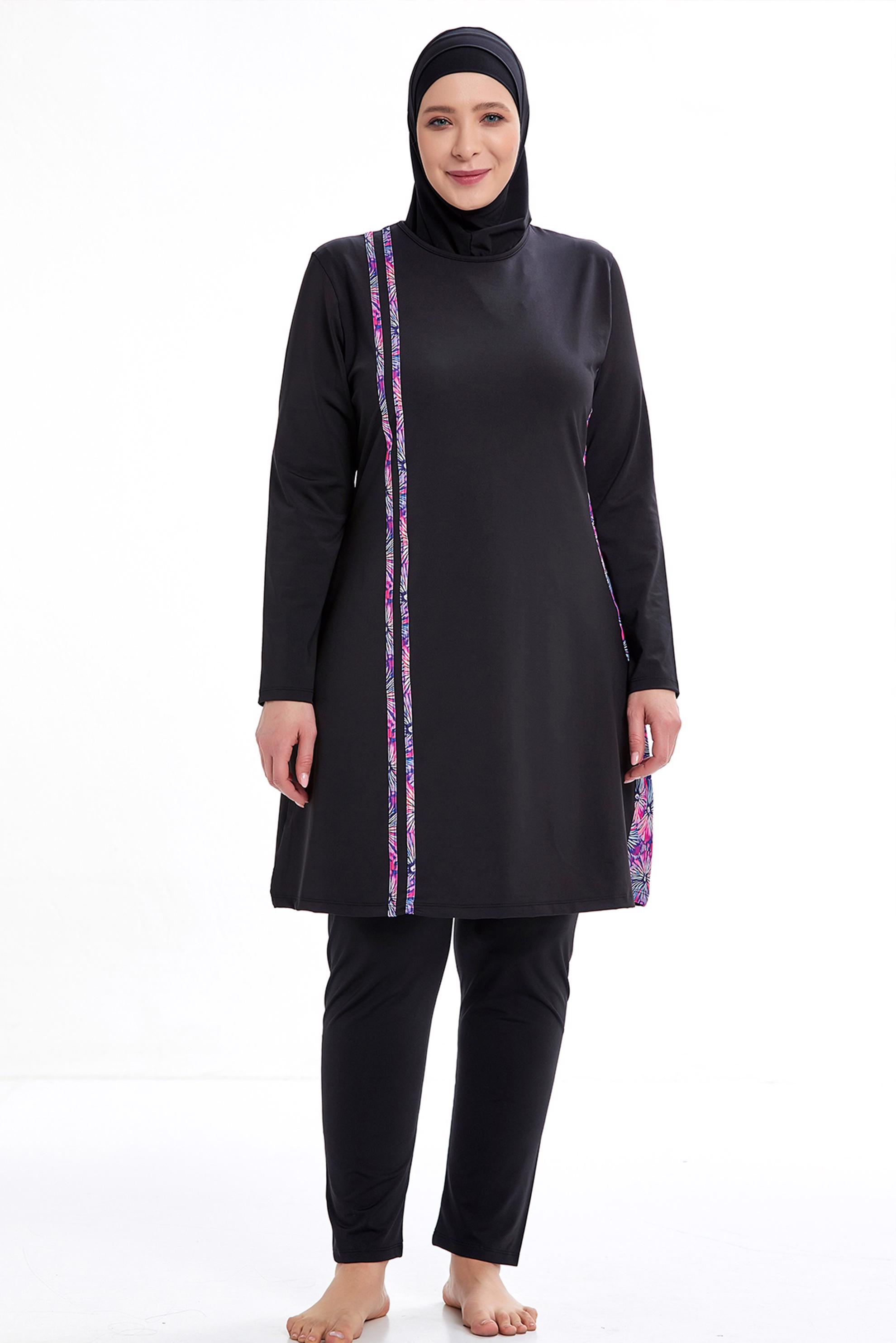 Tesettür giyim SİYAH DESENLİ BATTAL LİKRALI TESETTÜR MAYO 0594 