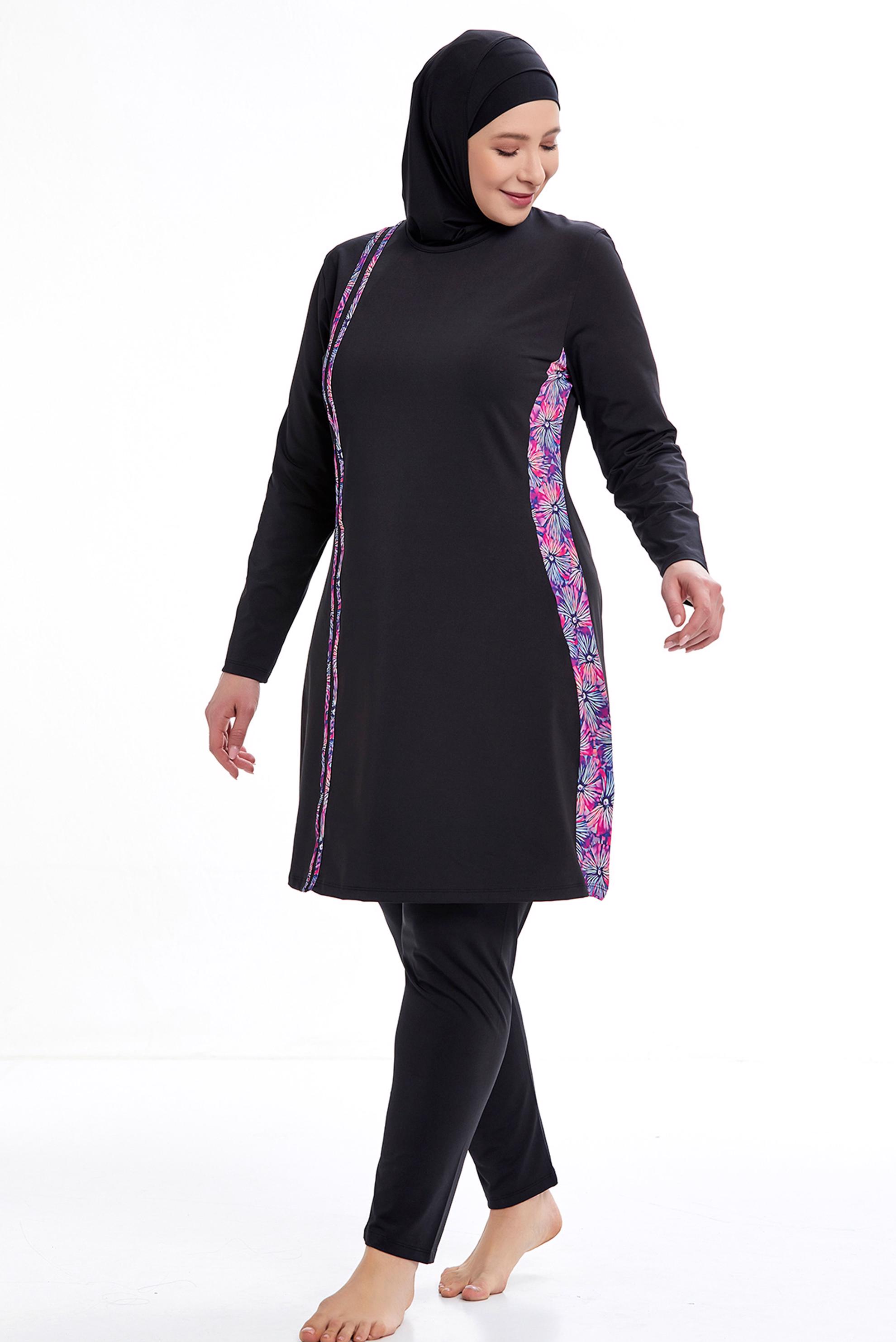 Tesettür giyim SİYAH DESENLİ BATTAL LİKRALI TESETTÜR MAYO 0594 