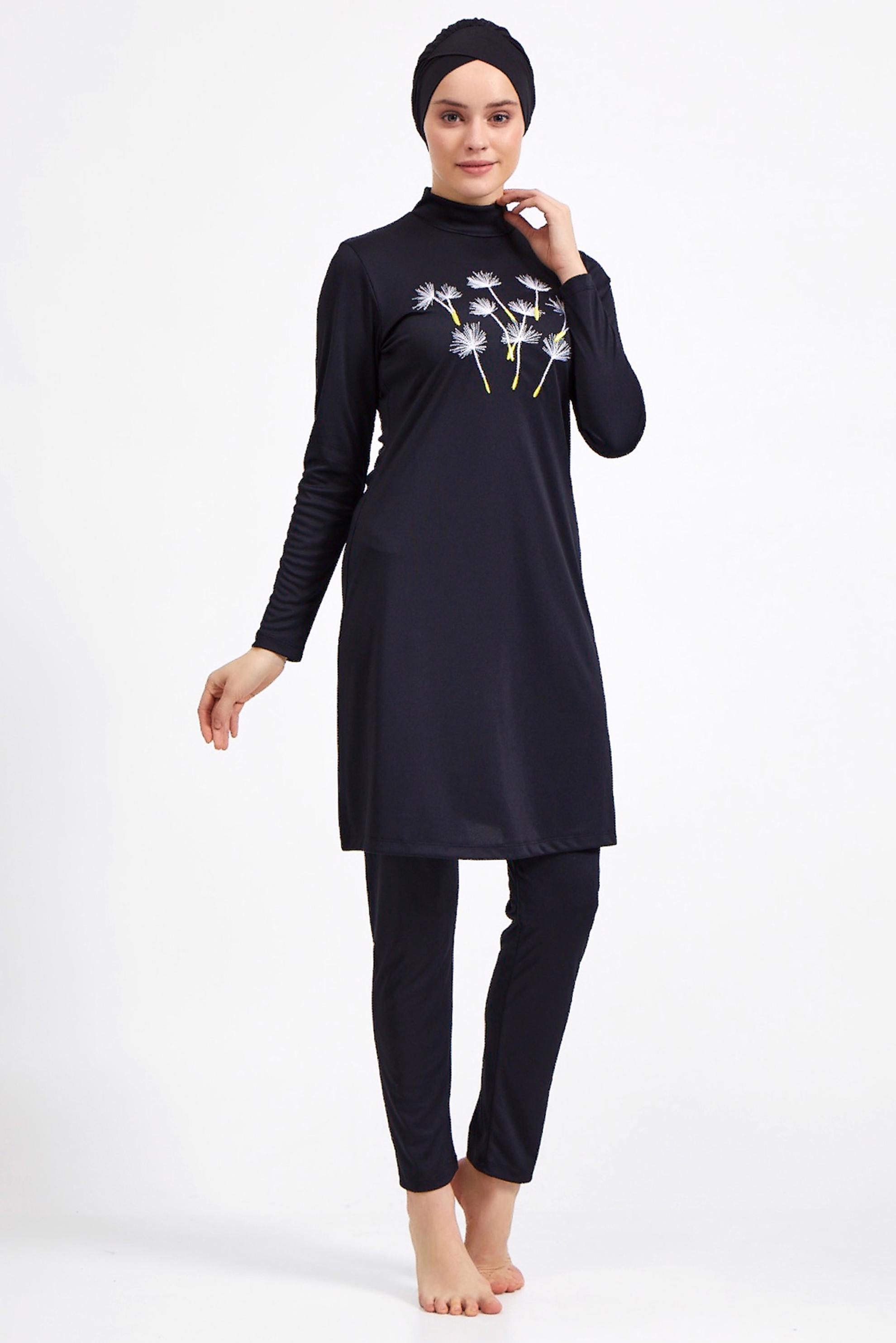 Hijab clothing GREY EMBROIDERED LYCRA HIJAB SWIMSUIT 0920 