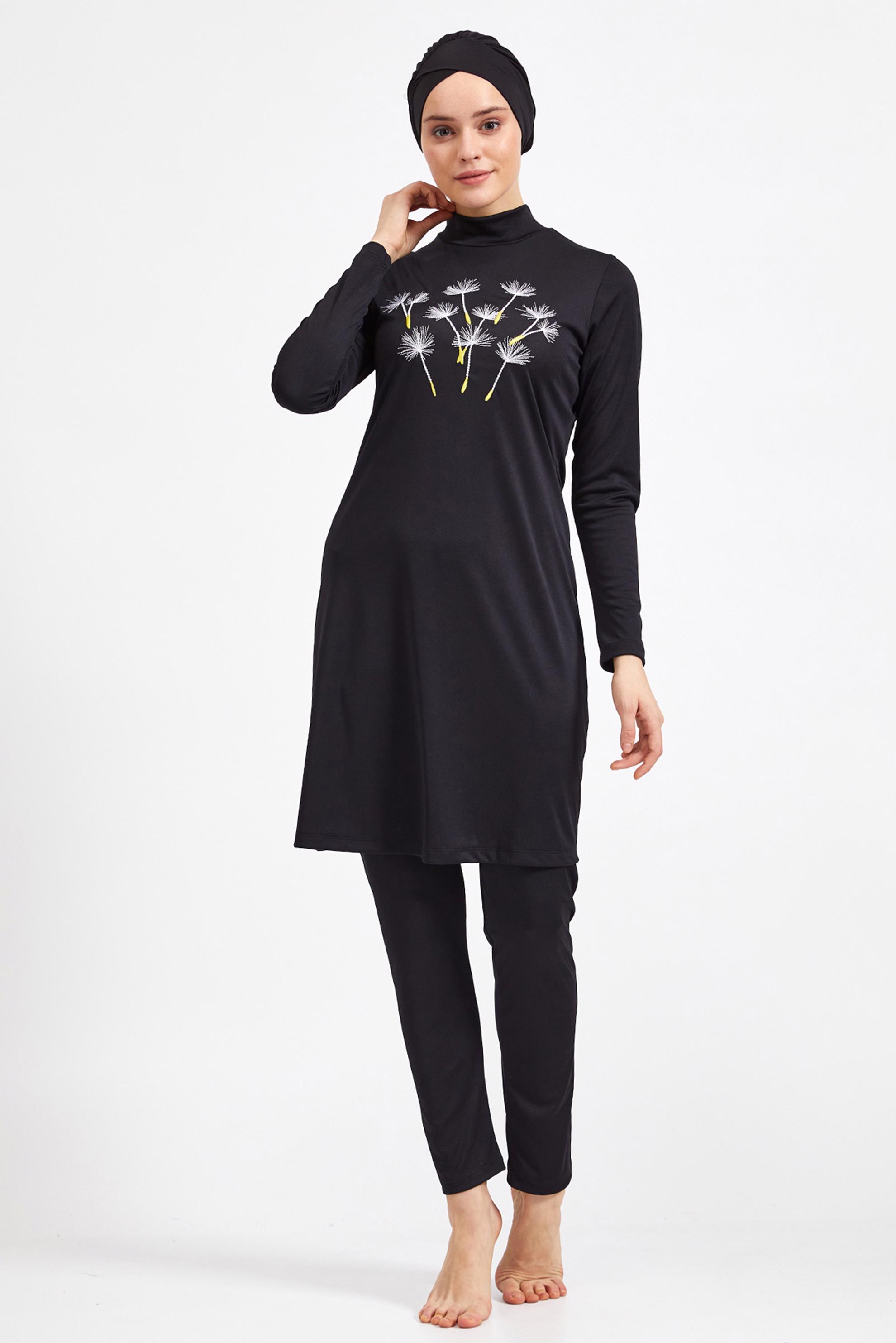 Hijab clothing GREY EMBROIDERED LYCRA HIJAB SWIMSUIT 0920 