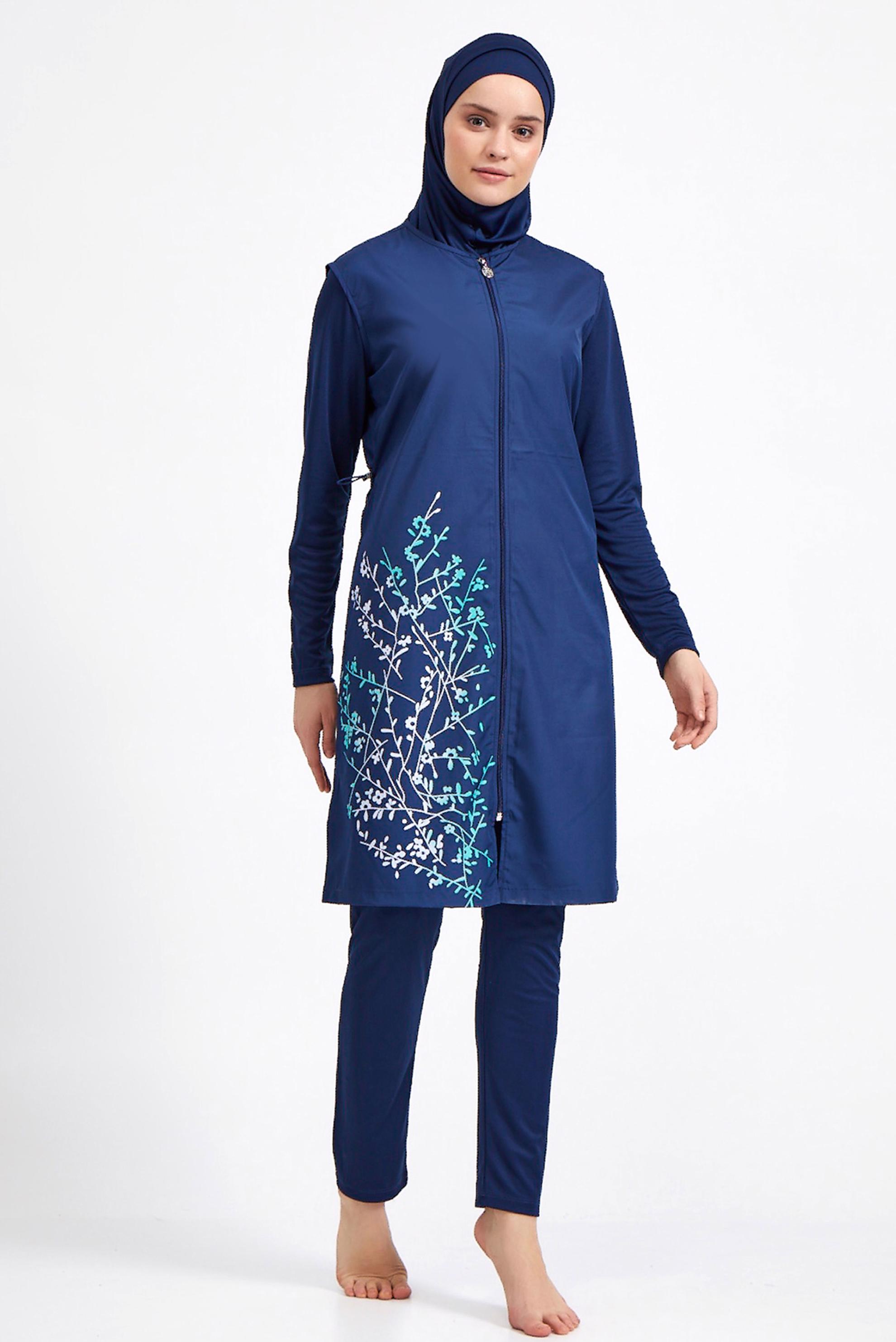 Tesettür giyim LACİVERT DESENLİ FERMUARLI LİKRALI TESETTÜR MAYO 0943 