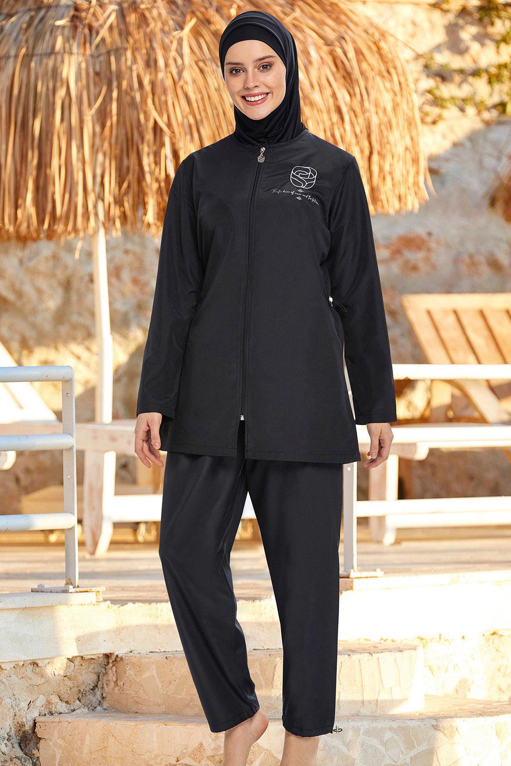 Tesettür giyim SİYAH FERMUARLI TESETTÜR MAYO TAKIM 0945 