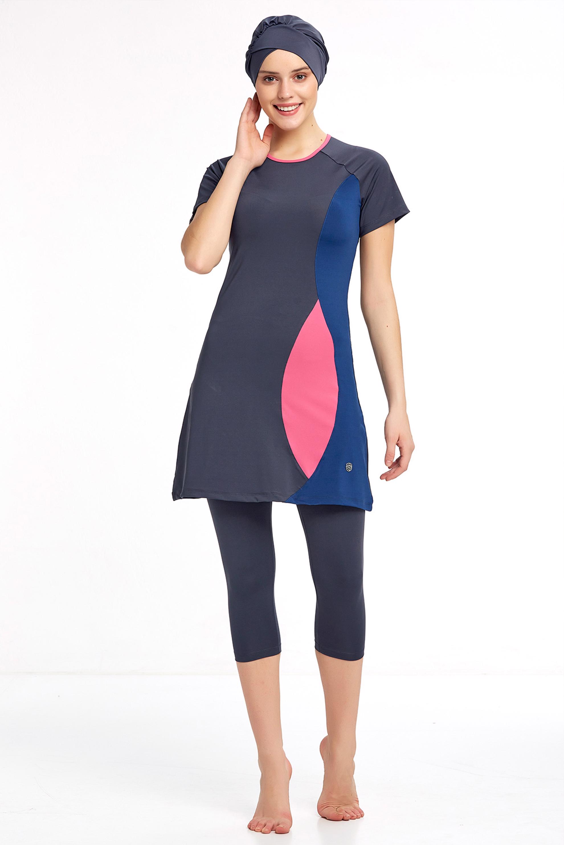 Tesettür giyim GRİ DESENLİ HAVUZ MAYO 0952 