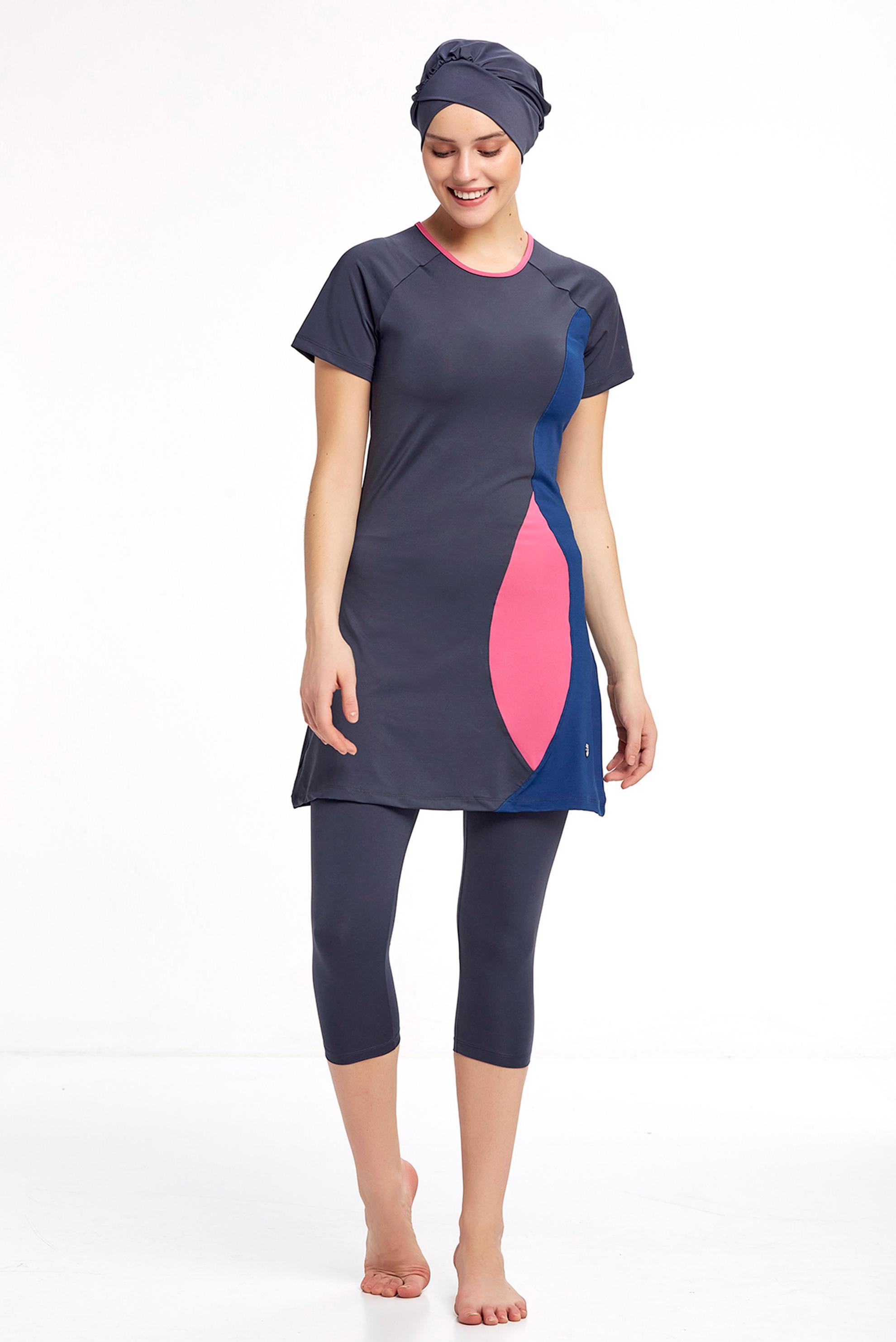 Tesettür giyim GRİ DESENLİ HAVUZ MAYO 0952 