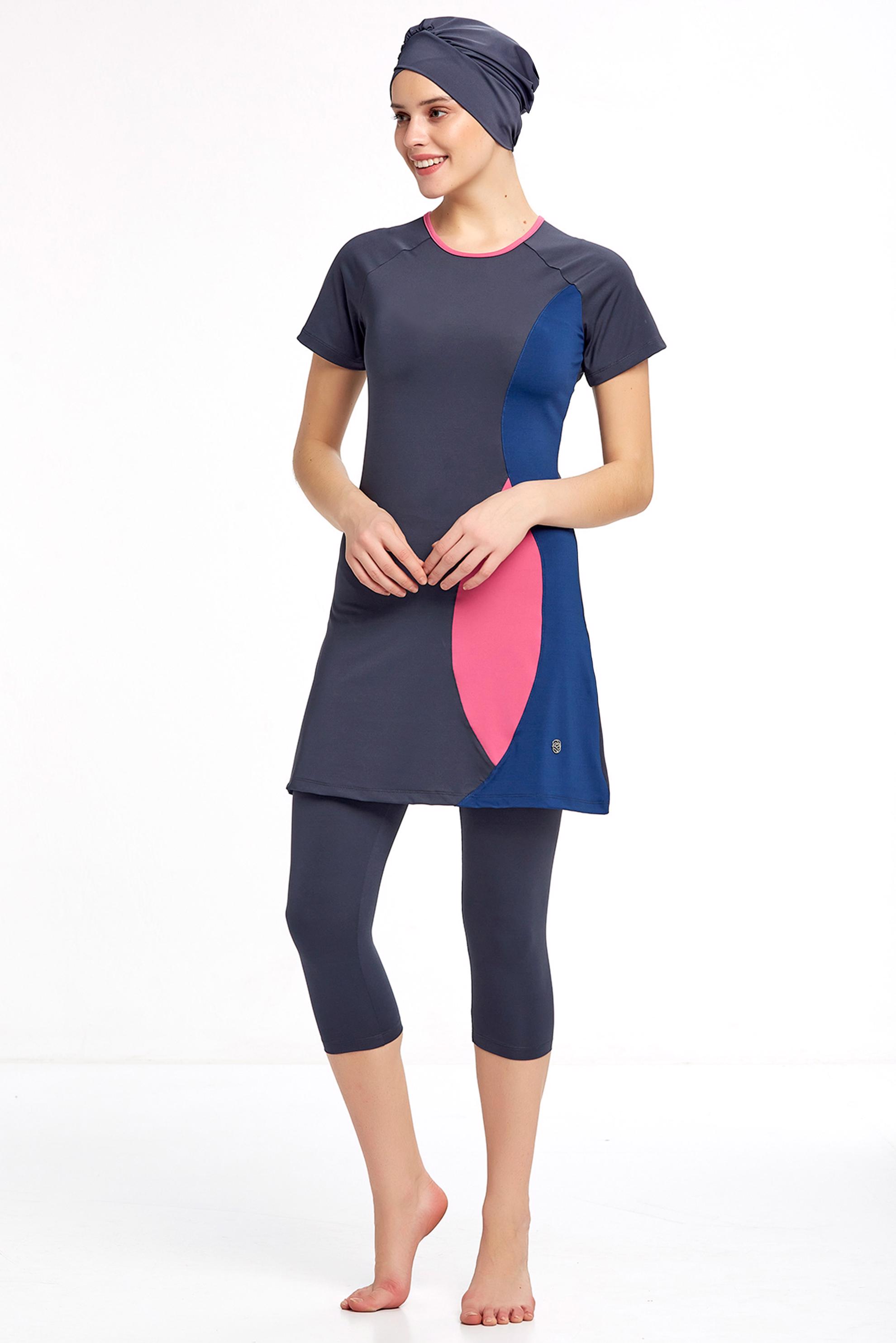 Tesettür giyim GRİ DESENLİ HAVUZ MAYO 0952 