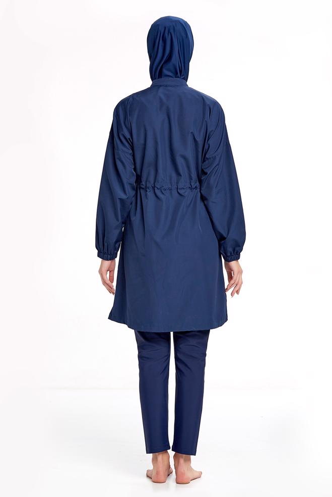 Hijab clothing NAVY BLUE SMOCKING WAIST ZIPPERED HIJAB SWIMSUIT SET 1266 - ALVİNA