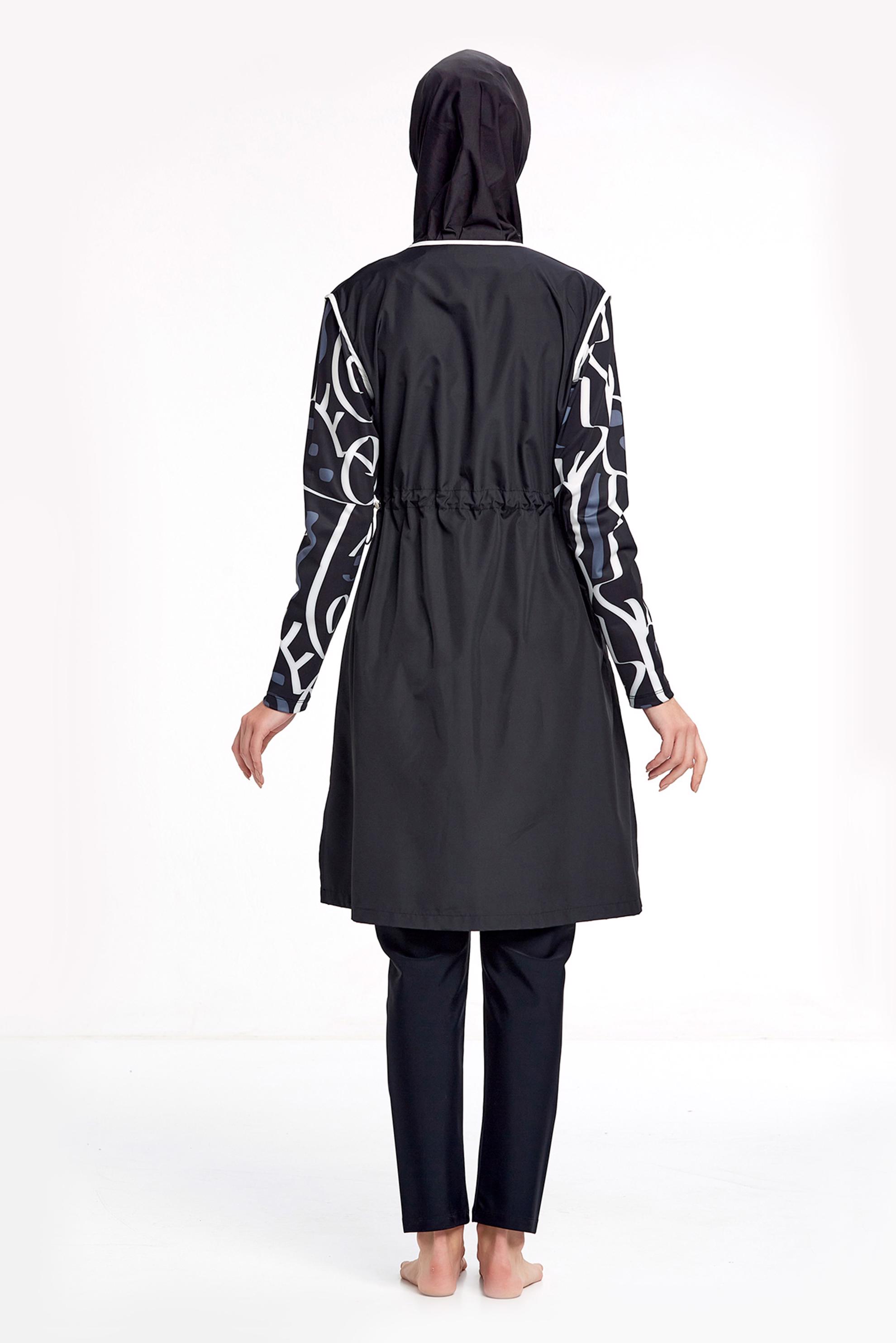 Tesettür giyim SİYAH KOLU DESENLİ FERMUARLI TESETTÜR MAYO TAKIM 2213