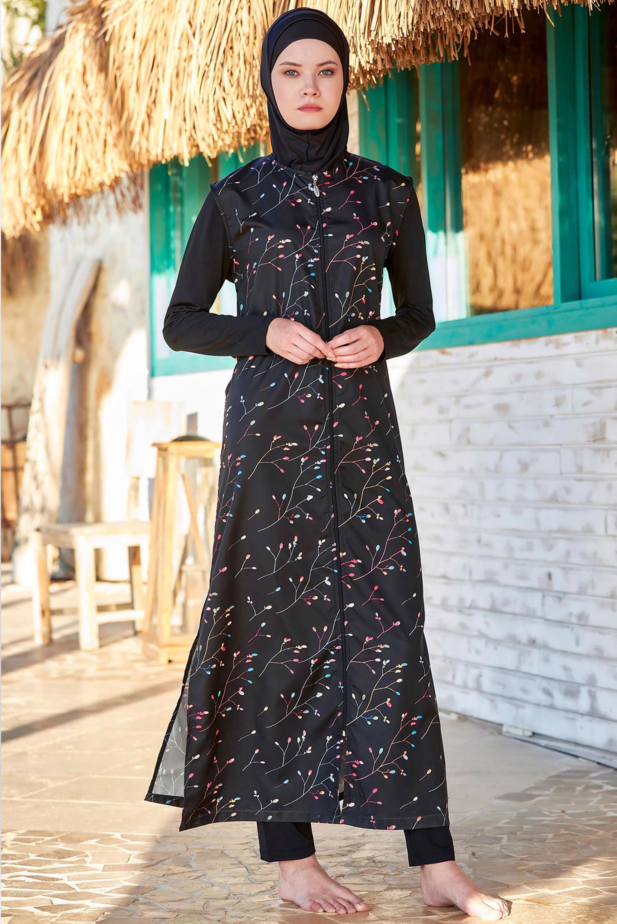 Tesettür giyim SİYAH ÇİÇEK DESENLİ TESETTÜR MAYO 2221 