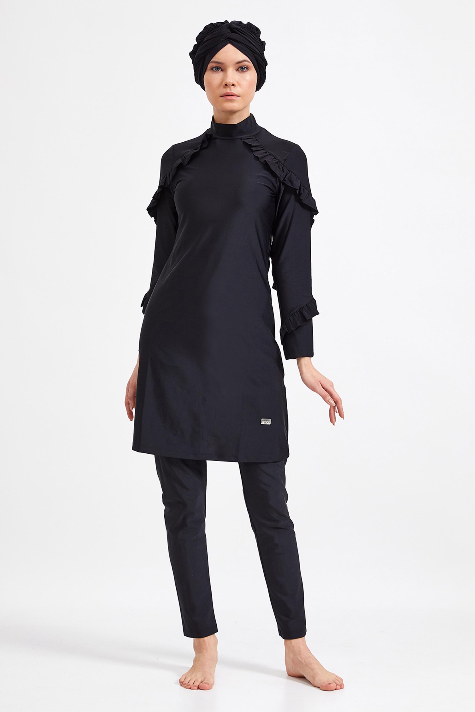 Tesettür giyim SİYAH FIRFIRLI LİKRALI TESETTÜR MAYO 4104 