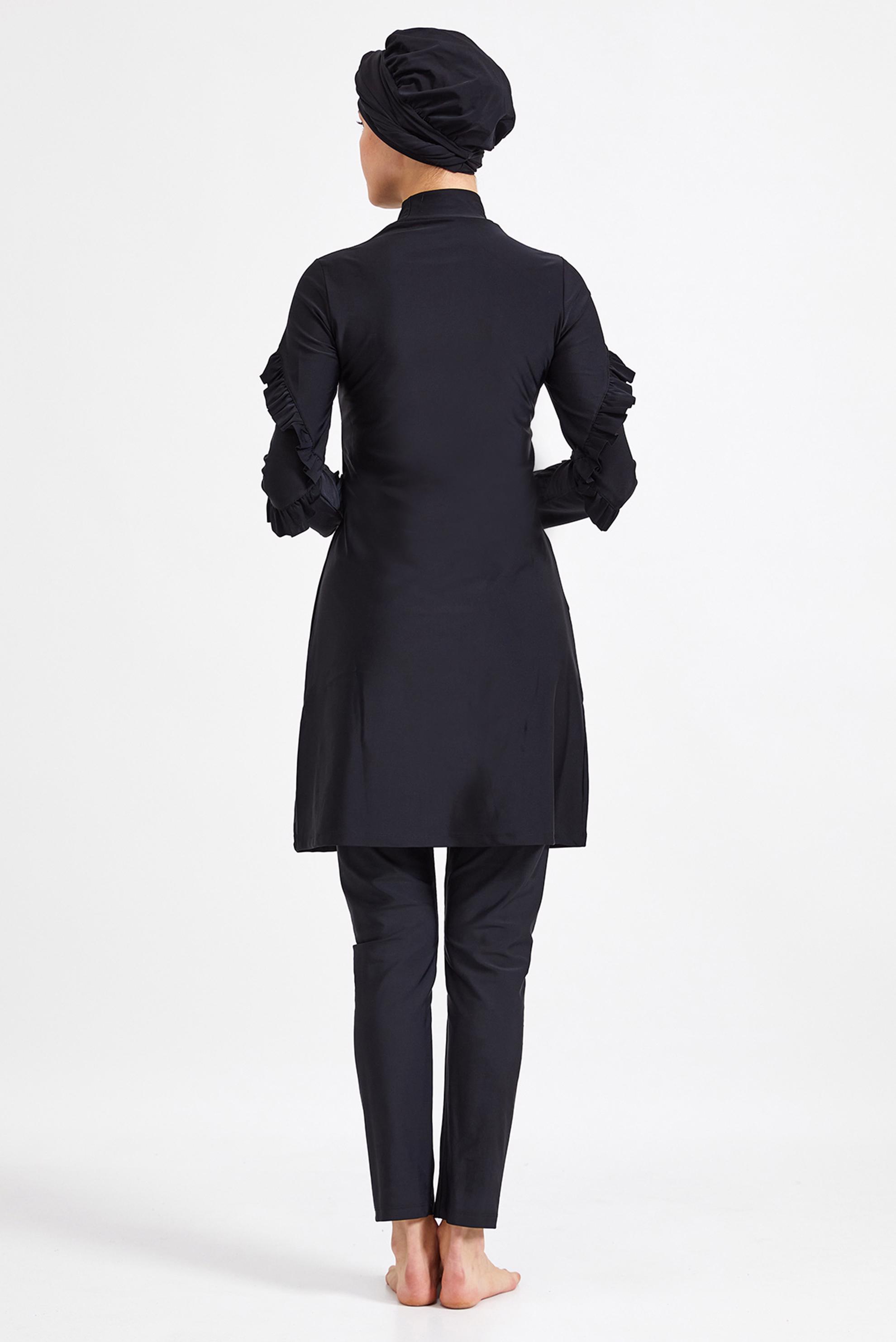 Tesettür giyim SİYAH FIRFIRLI LİKRALI TESETTÜR MAYO 4104 