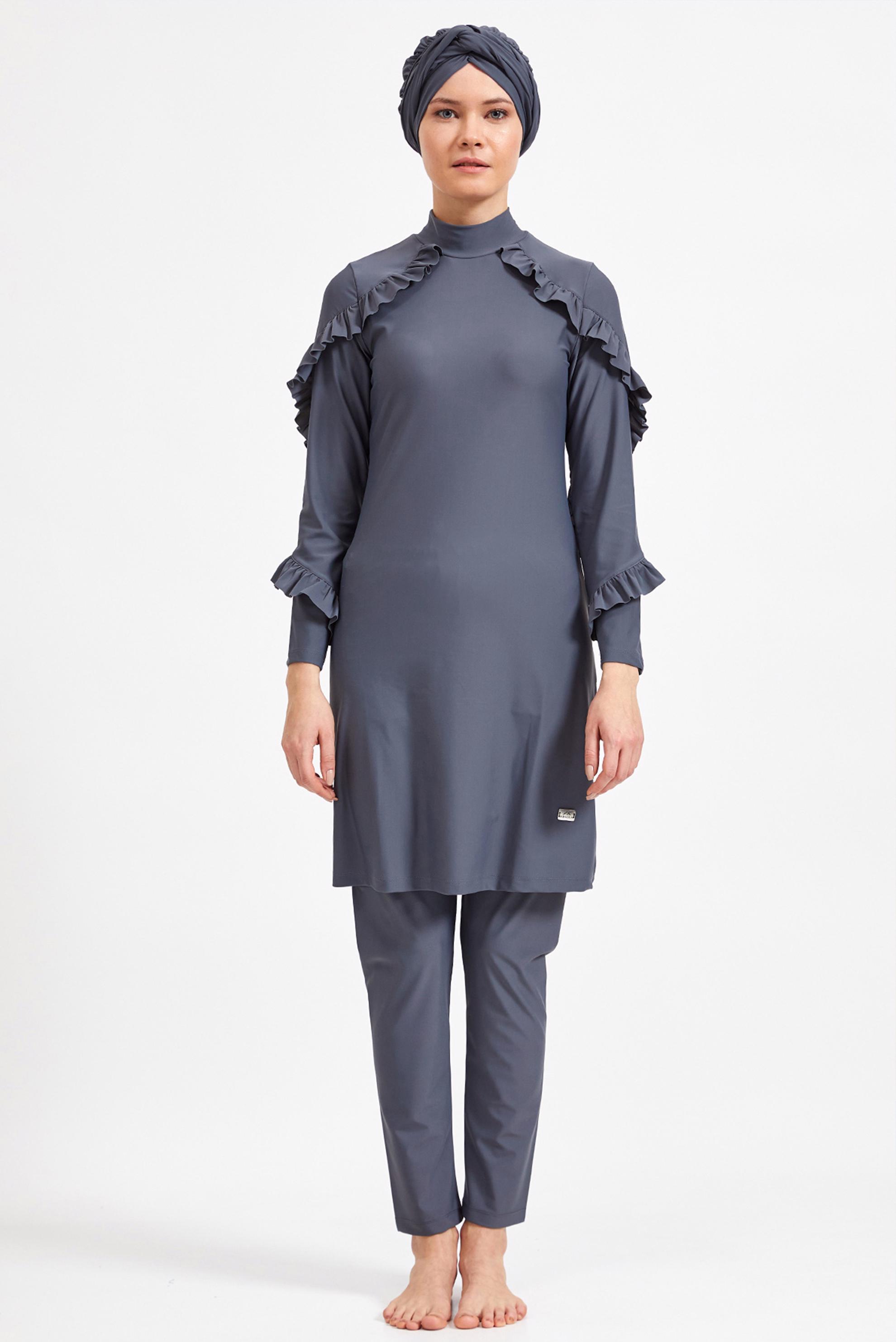 Tesettür giyim GRİ FIRFIRLI LİKRALI TESETTÜR MAYO 4104 