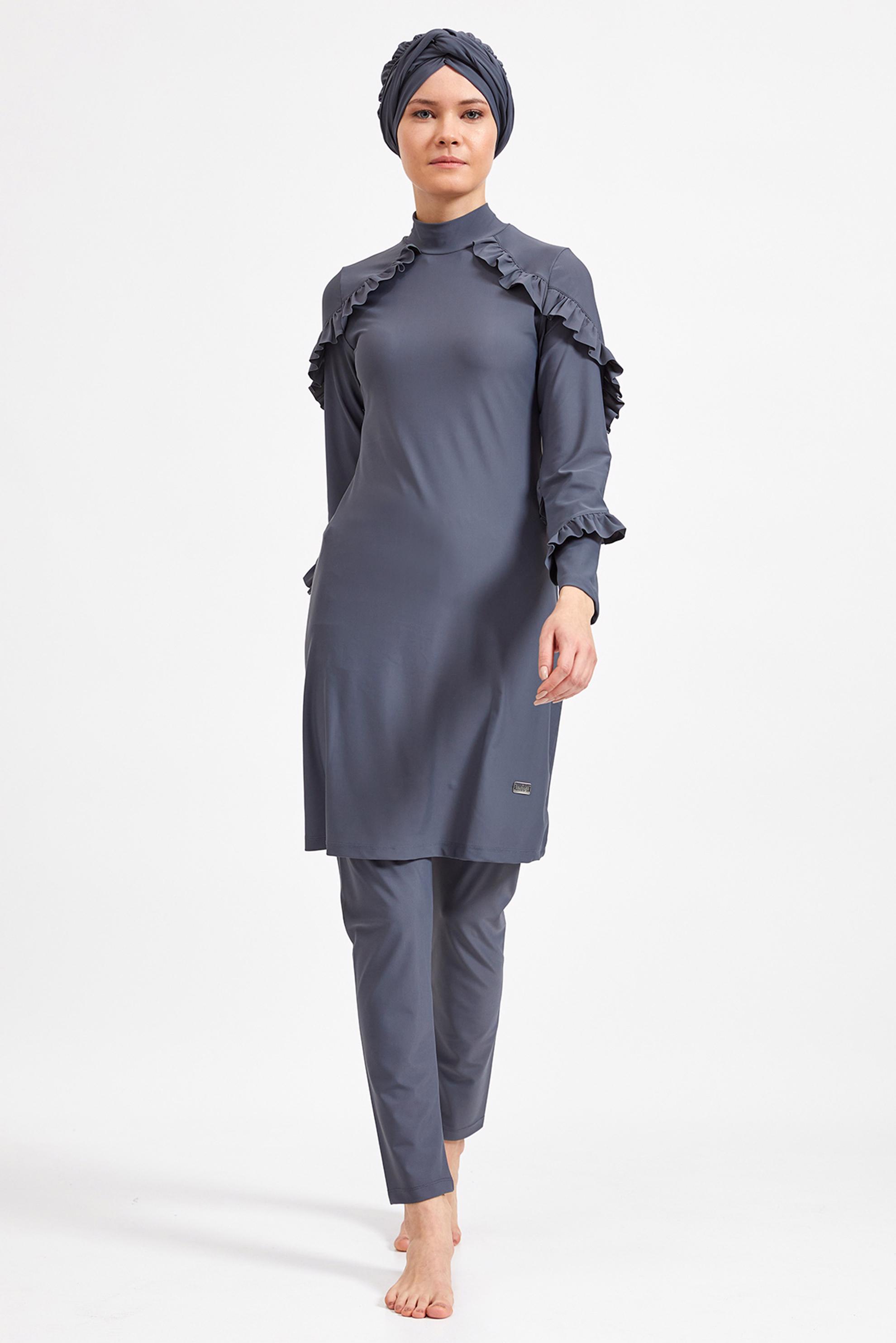 Tesettür giyim GRİ FIRFIRLI LİKRALI TESETTÜR MAYO 4104 