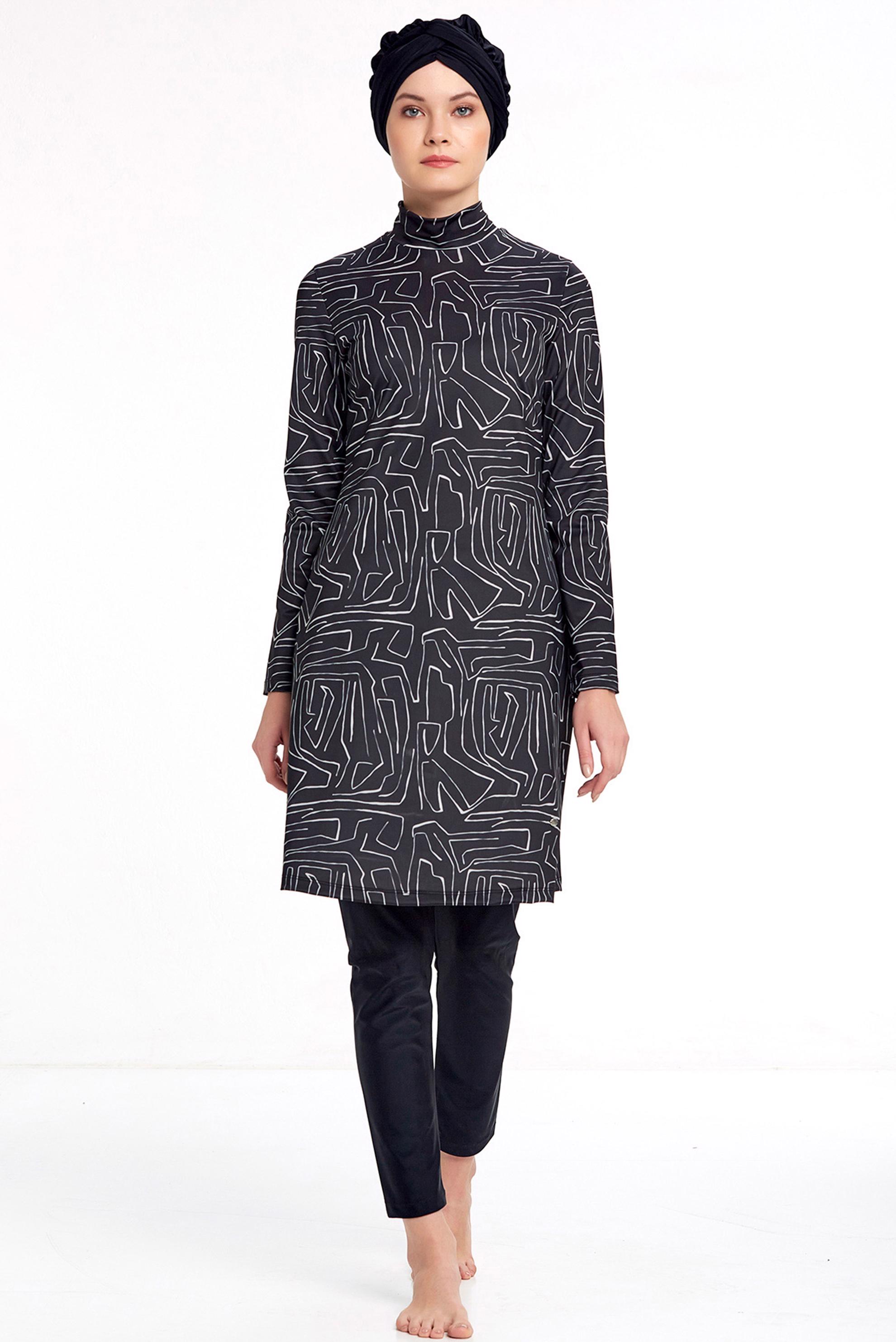 Vêtements hijab NOIR MAILLOT DE BAIN HIJAB LYCRA MOTIF 4304