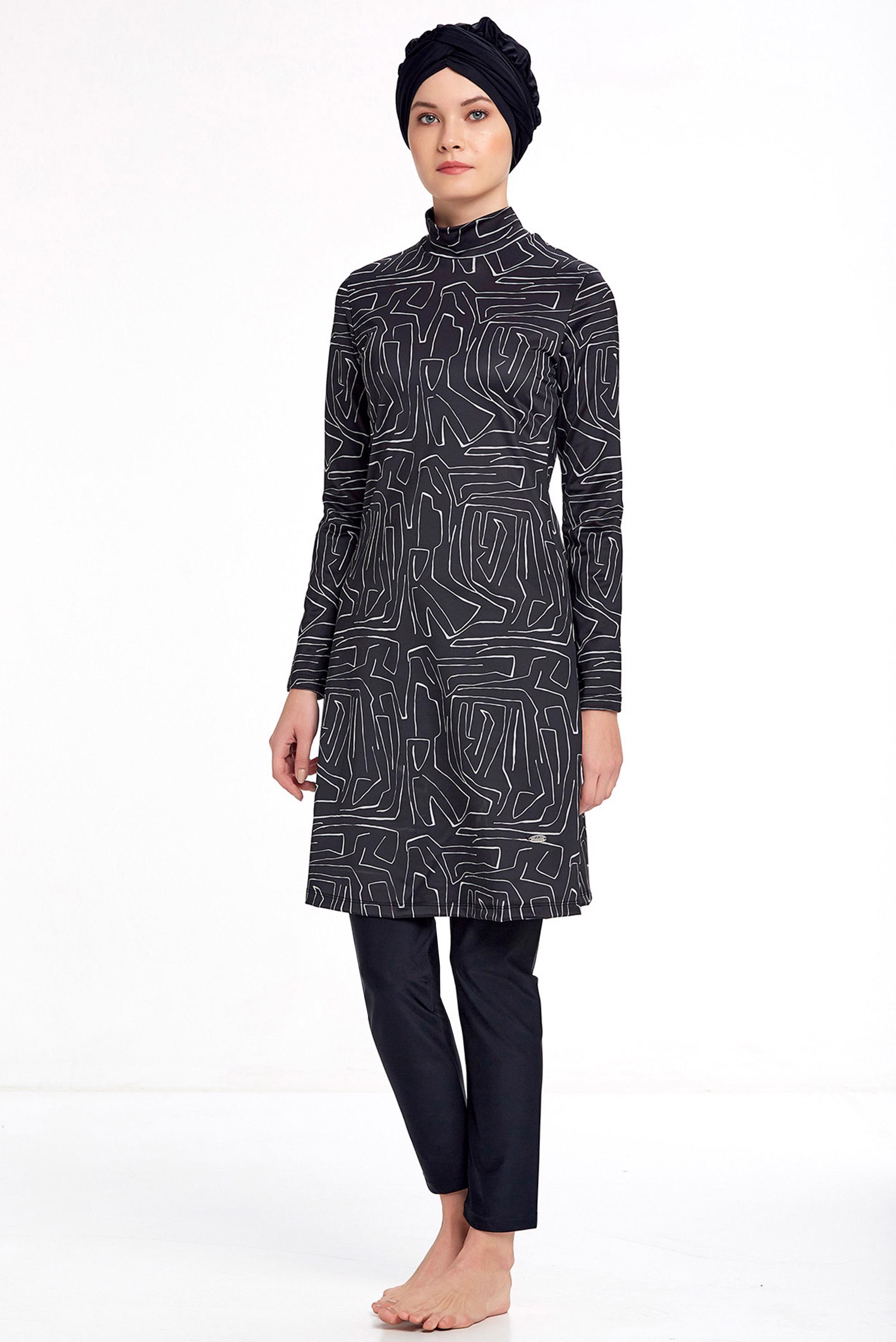 Vêtements hijab NOIR MAILLOT DE BAIN HIJAB LYCRA MOTIF 4304