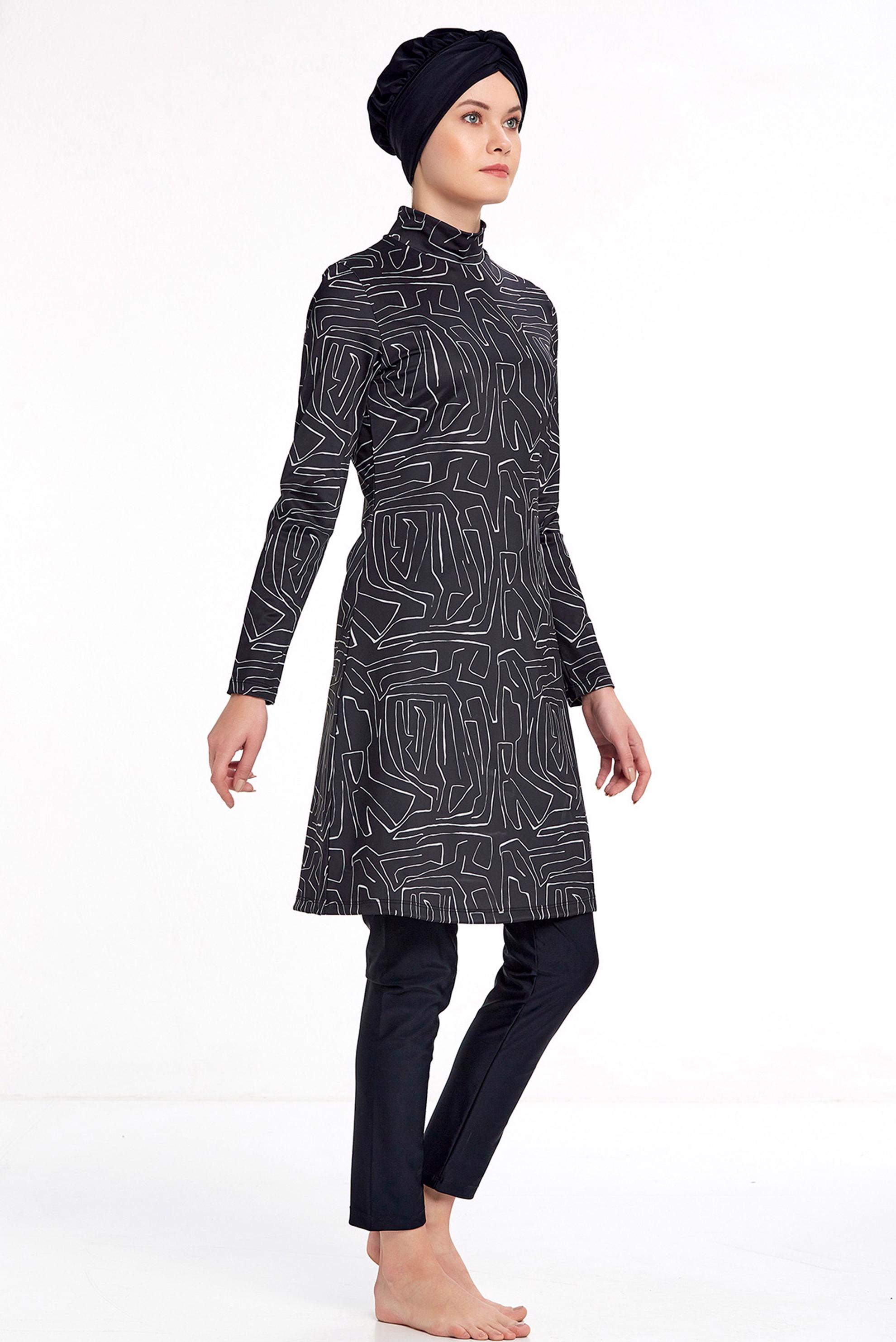 Vêtements hijab NOIR MAILLOT DE BAIN HIJAB LYCRA MOTIF 4304