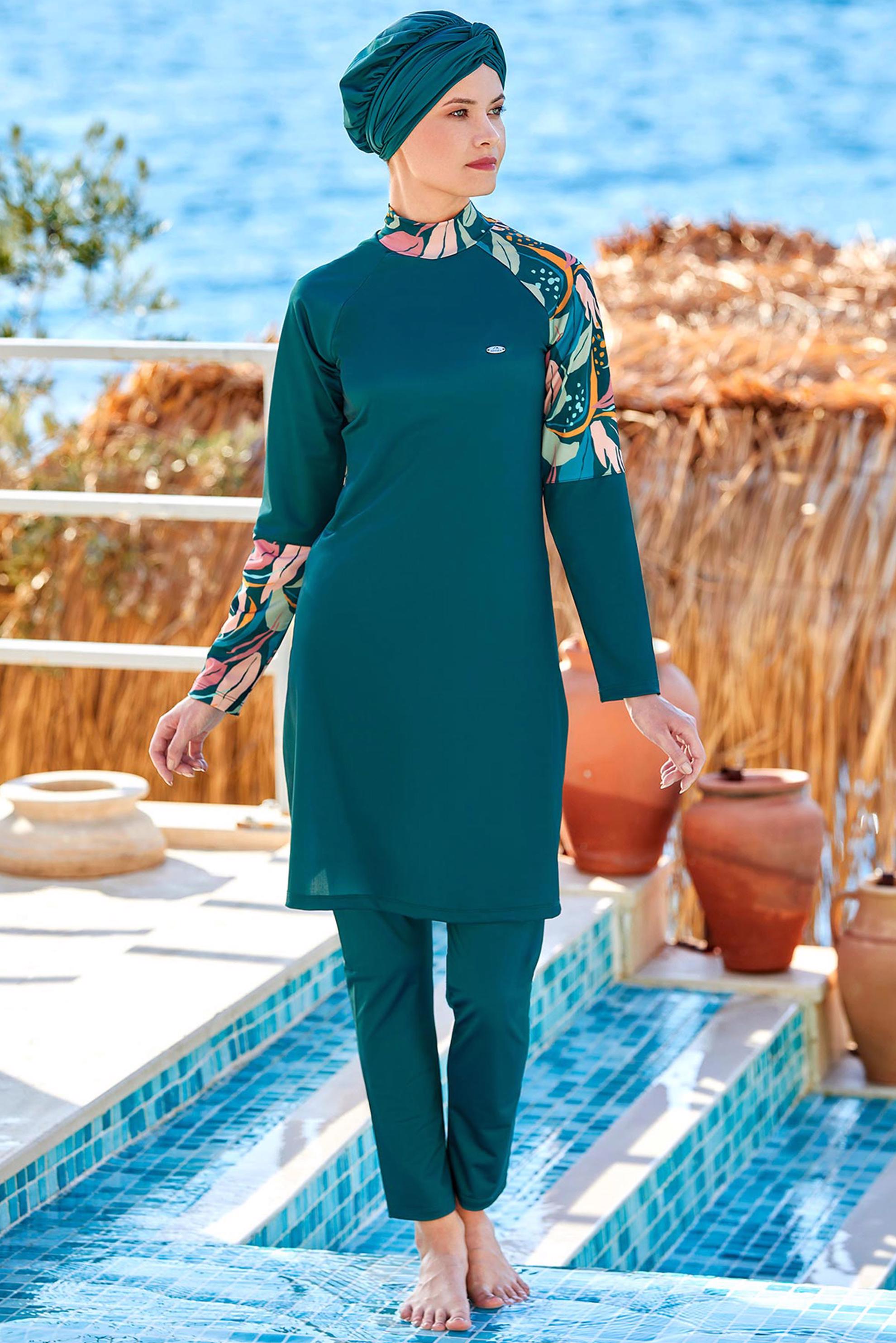 Tesettür giyim YEŞİL DESENLİ LİKRALI TESETTÜR MAYO 4311 