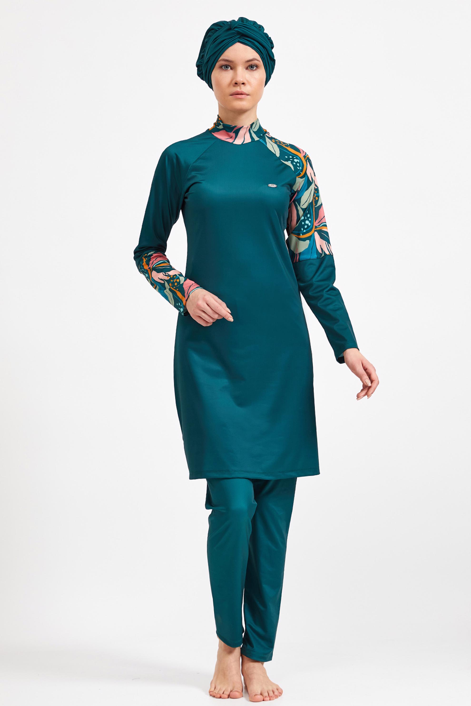 Tesettür giyim YEŞİL DESENLİ LİKRALI TESETTÜR MAYO 4311 