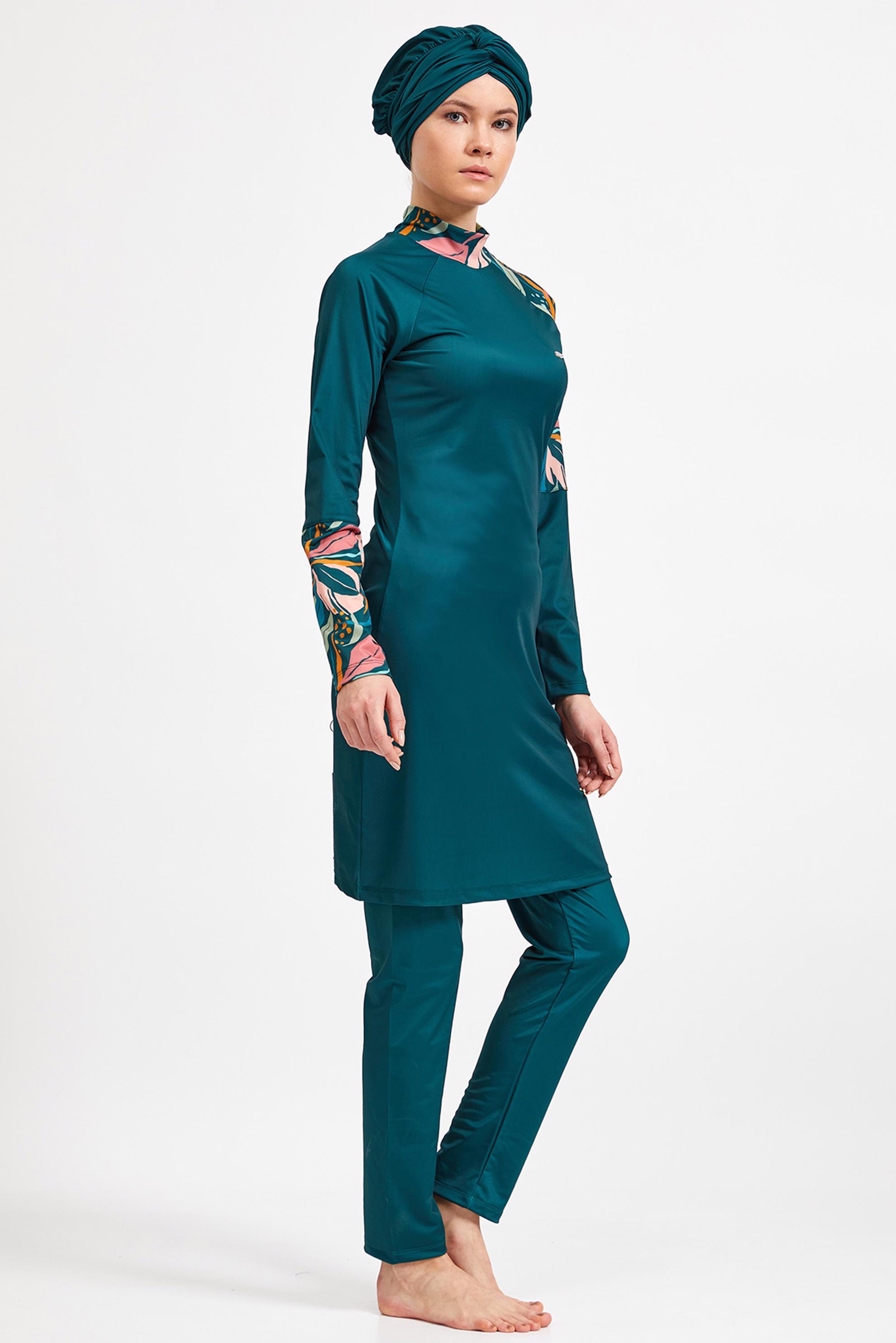 Tesettür giyim YEŞİL DESENLİ LİKRALI TESETTÜR MAYO 4311 