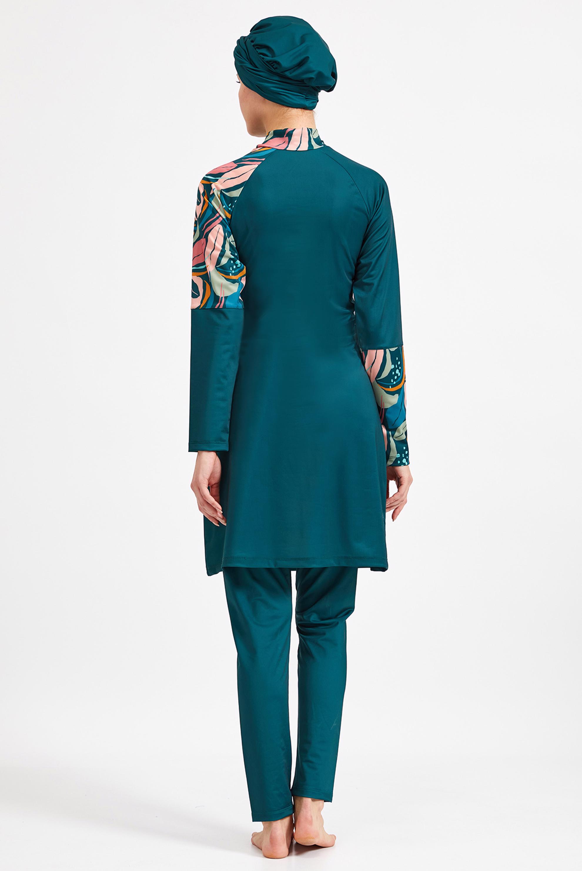 Tesettür giyim YEŞİL DESENLİ LİKRALI TESETTÜR MAYO 4311 