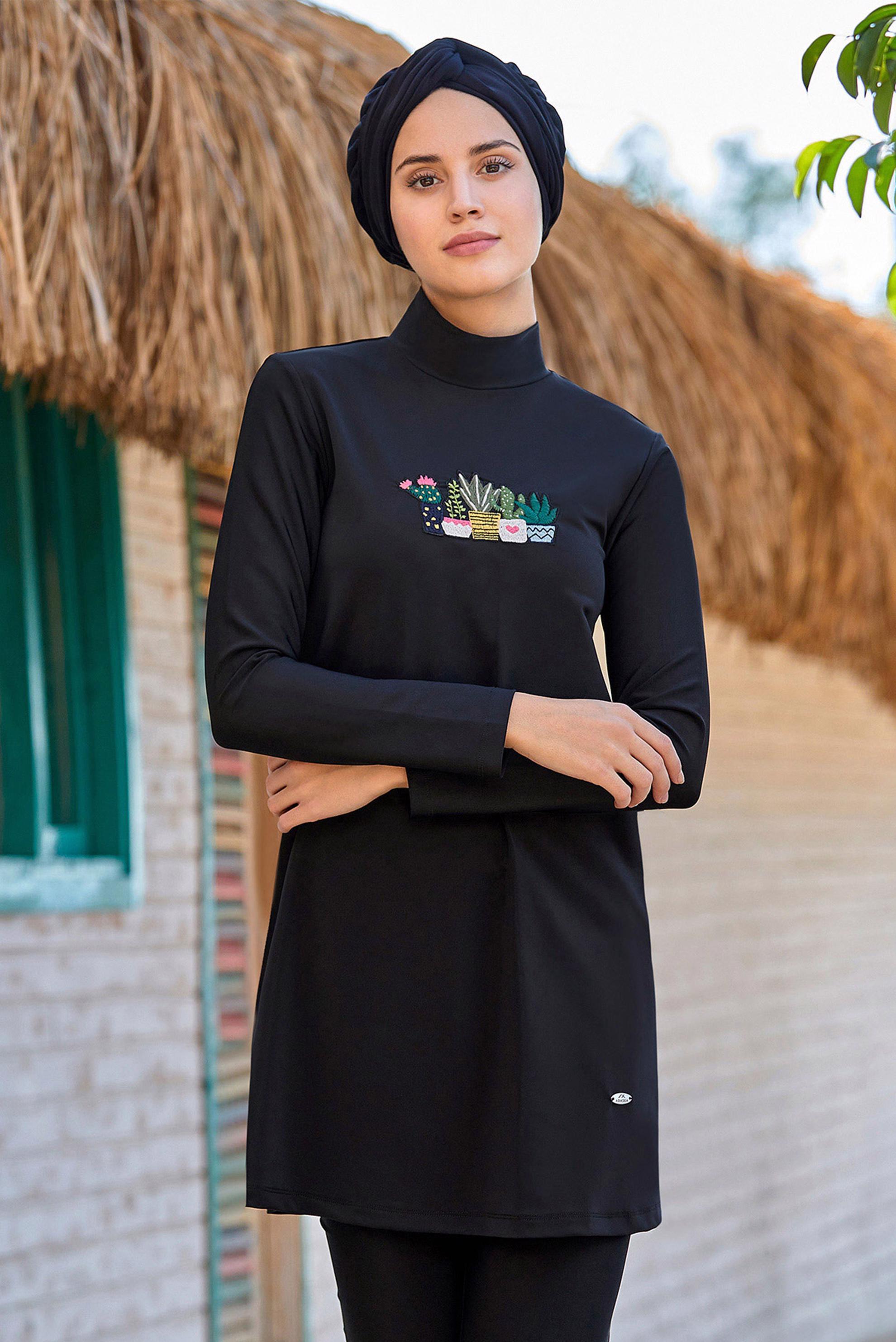 Tesettür giyim SİYAH NAKIŞLI LİKRALI TESETTÜR MAYO 4313 