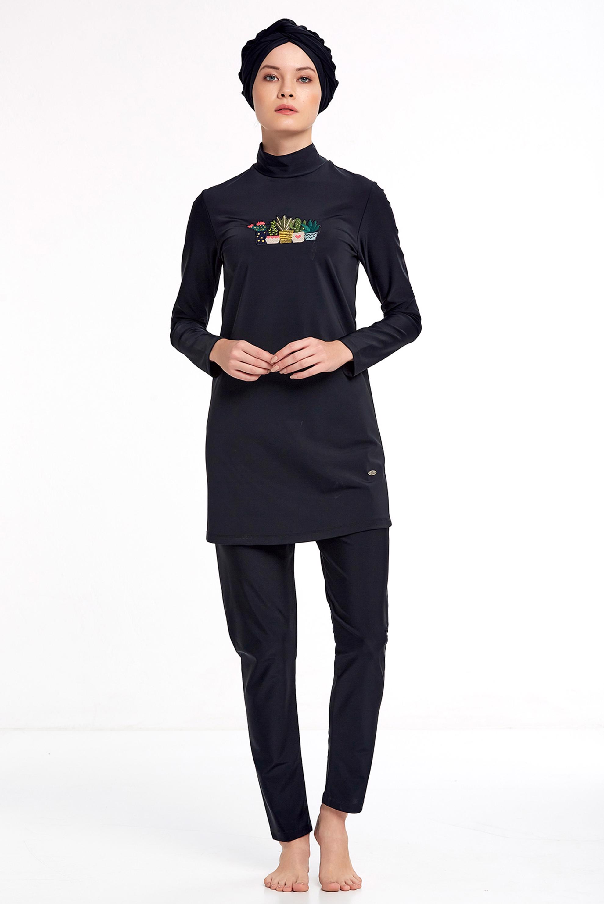 Tesettür giyim SİYAH NAKIŞLI LİKRALI TESETTÜR MAYO 4313 