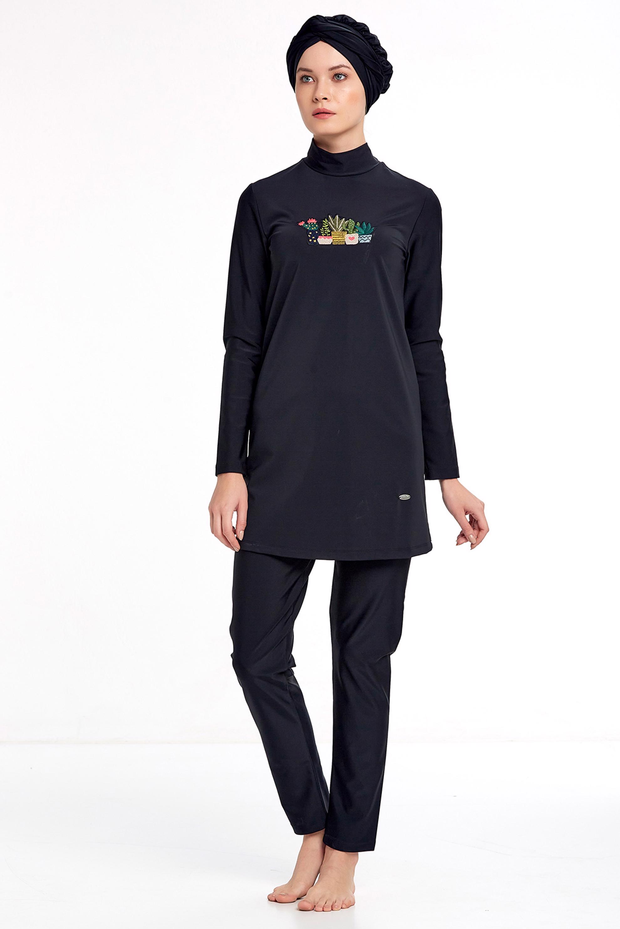 Tesettür giyim SİYAH NAKIŞLI LİKRALI TESETTÜR MAYO 4313 
