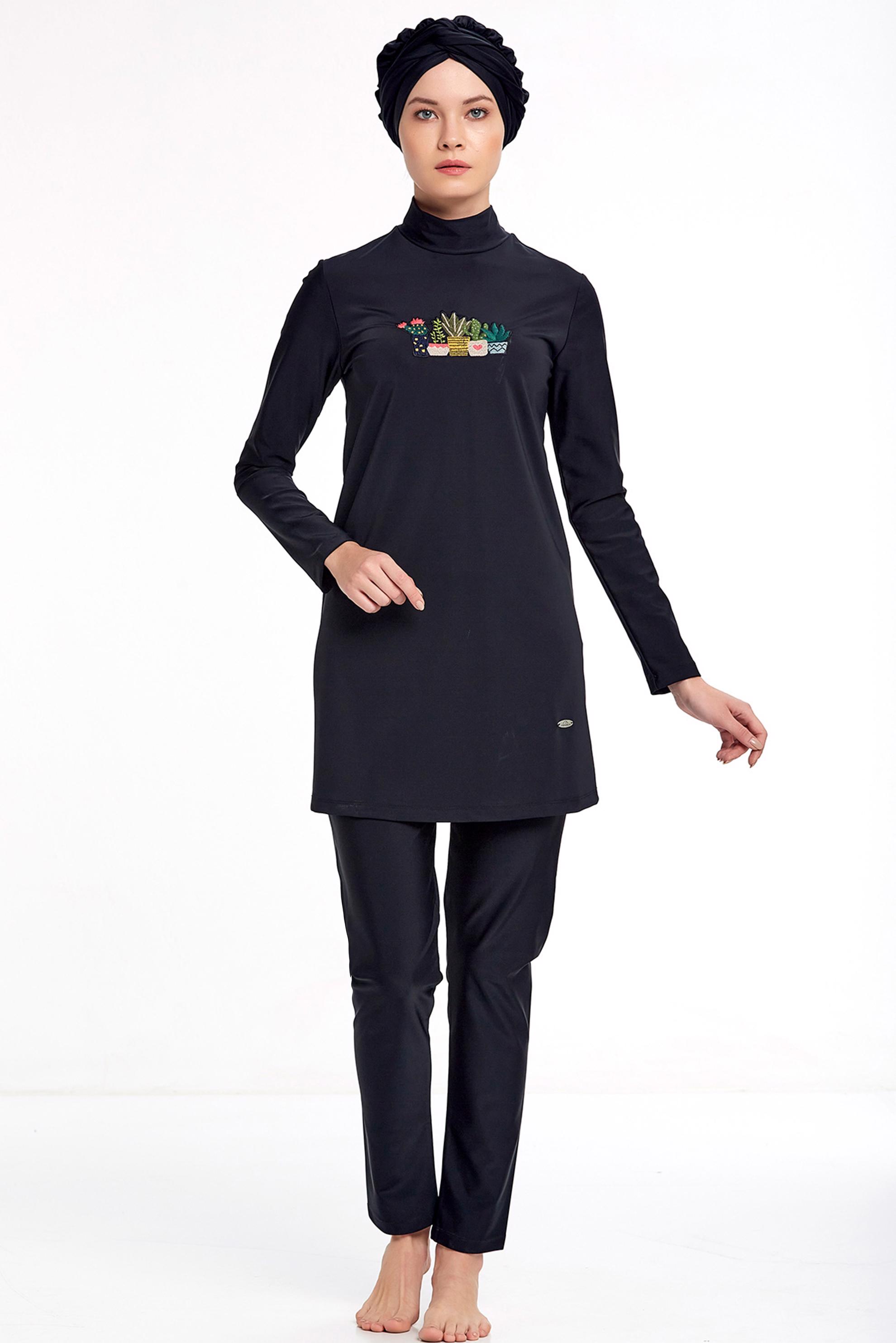Tesettür giyim SİYAH NAKIŞLI LİKRALI TESETTÜR MAYO 4313 