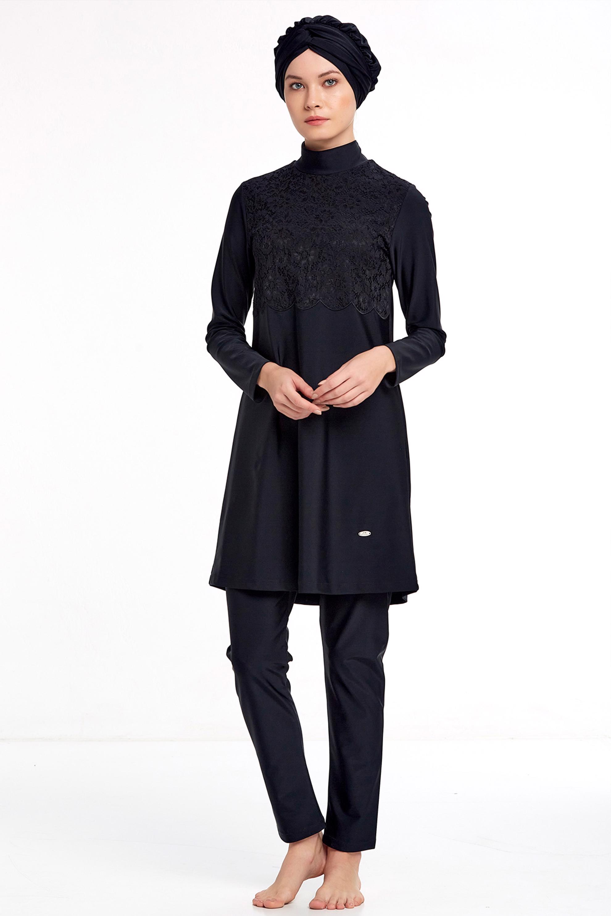 Tesettür giyim SİYAH DANTELLİ LİKRALI TESETTÜR MAYO 4337 