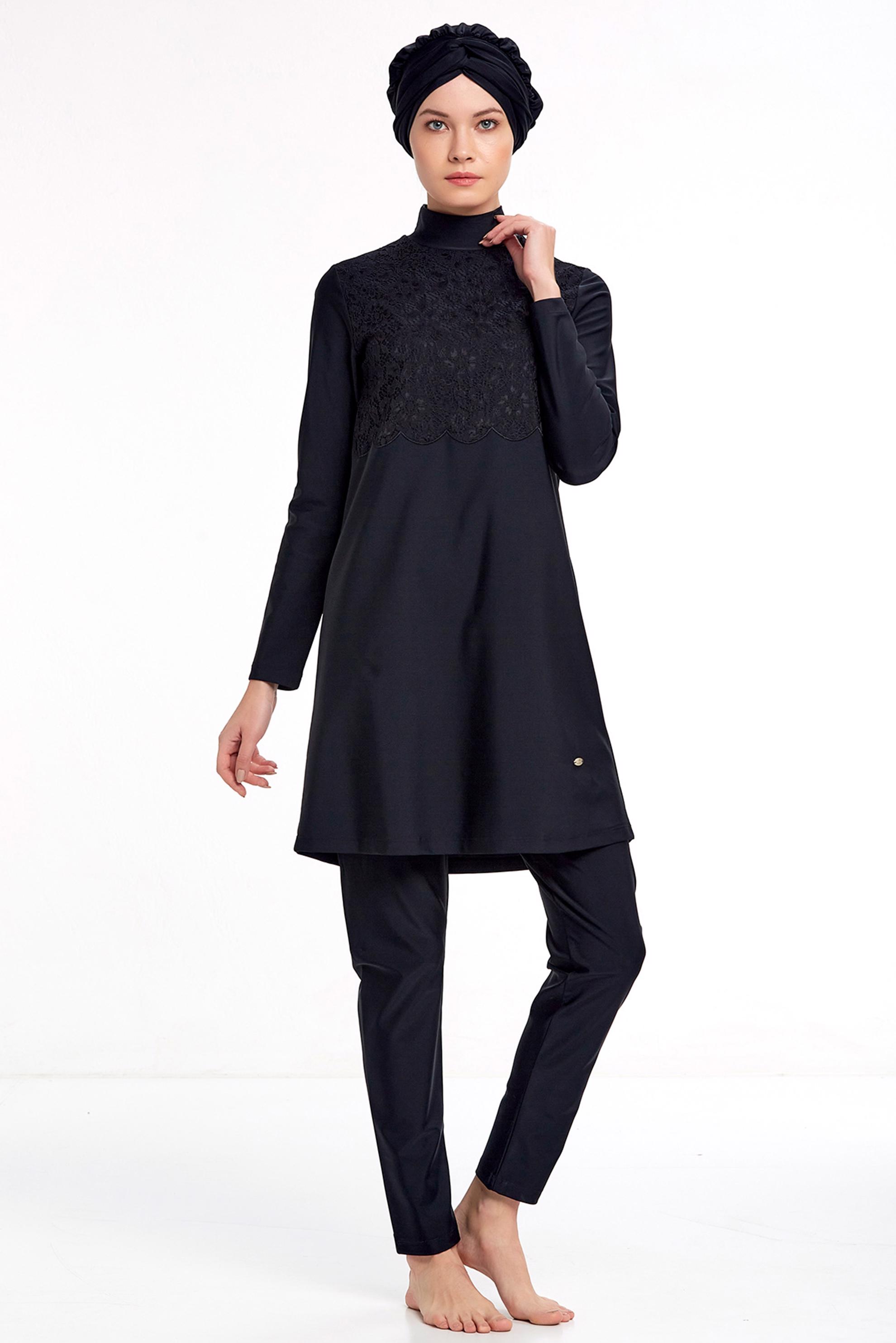 Tesettür giyim SİYAH DANTELLİ LİKRALI TESETTÜR MAYO 4337 