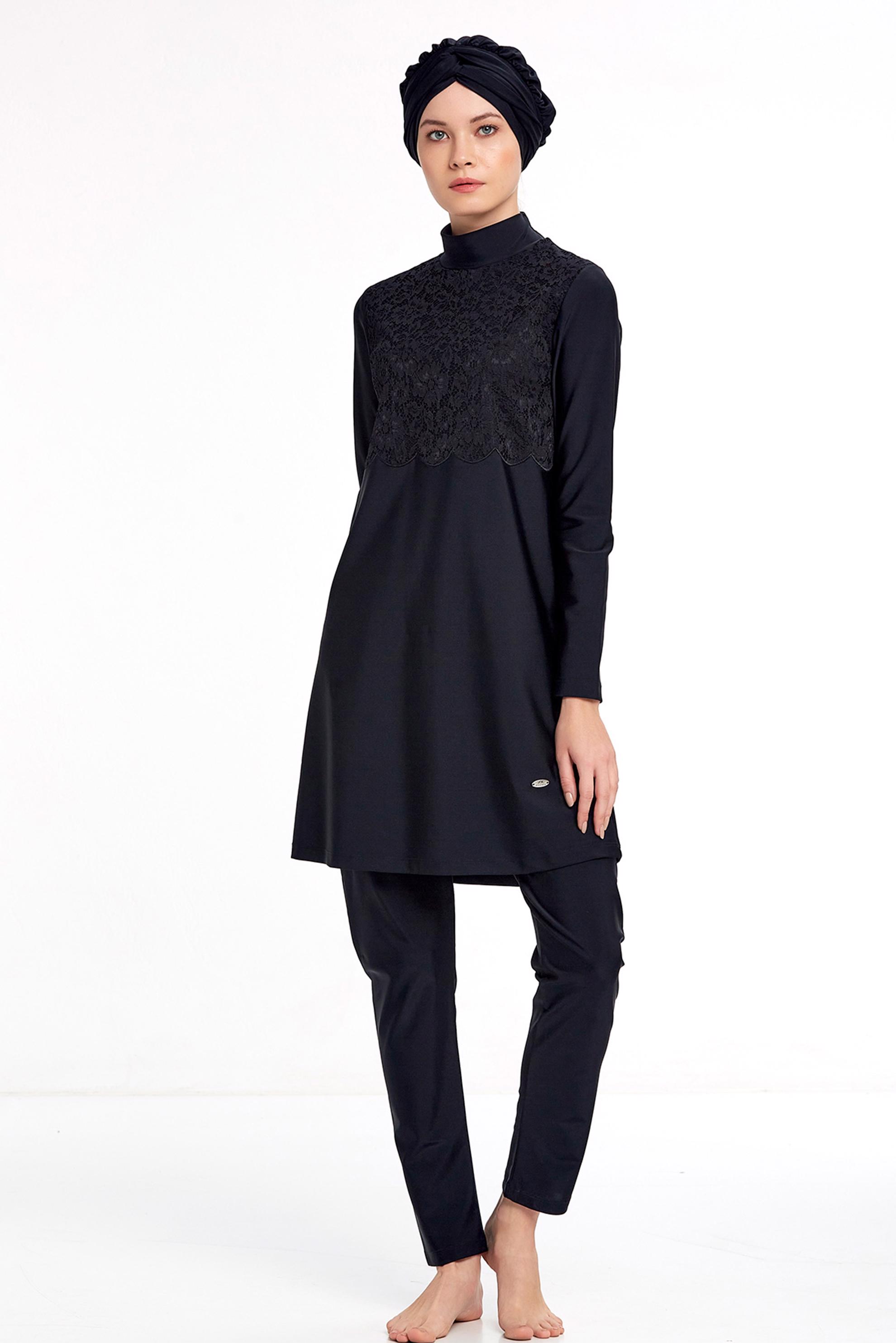Tesettür giyim SİYAH DANTELLİ LİKRALI TESETTÜR MAYO 4337 