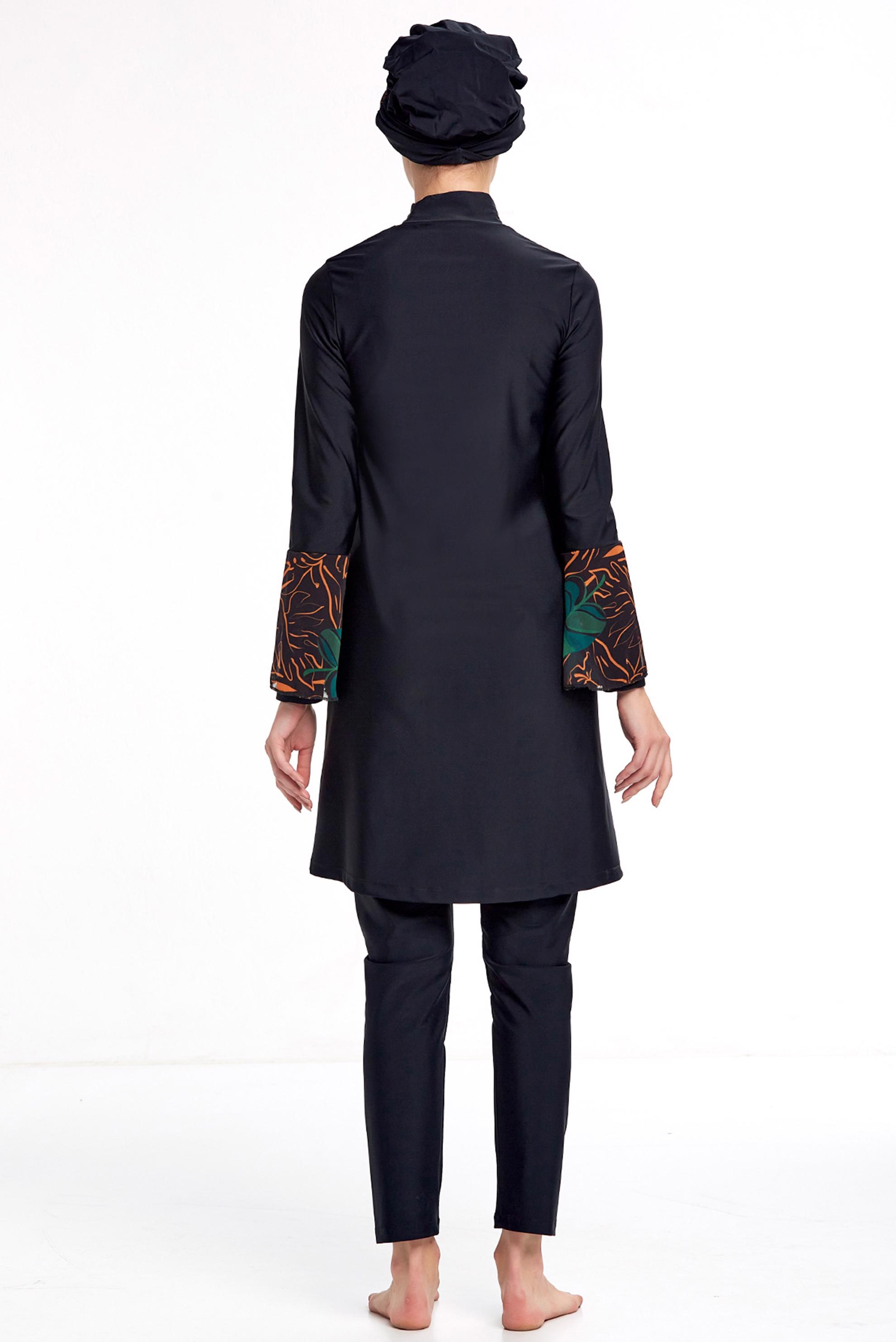 Hijab clothing BLACK LYCRA HIJAB SWIMSUIT WITH PATTERNED CUFFS 4343 