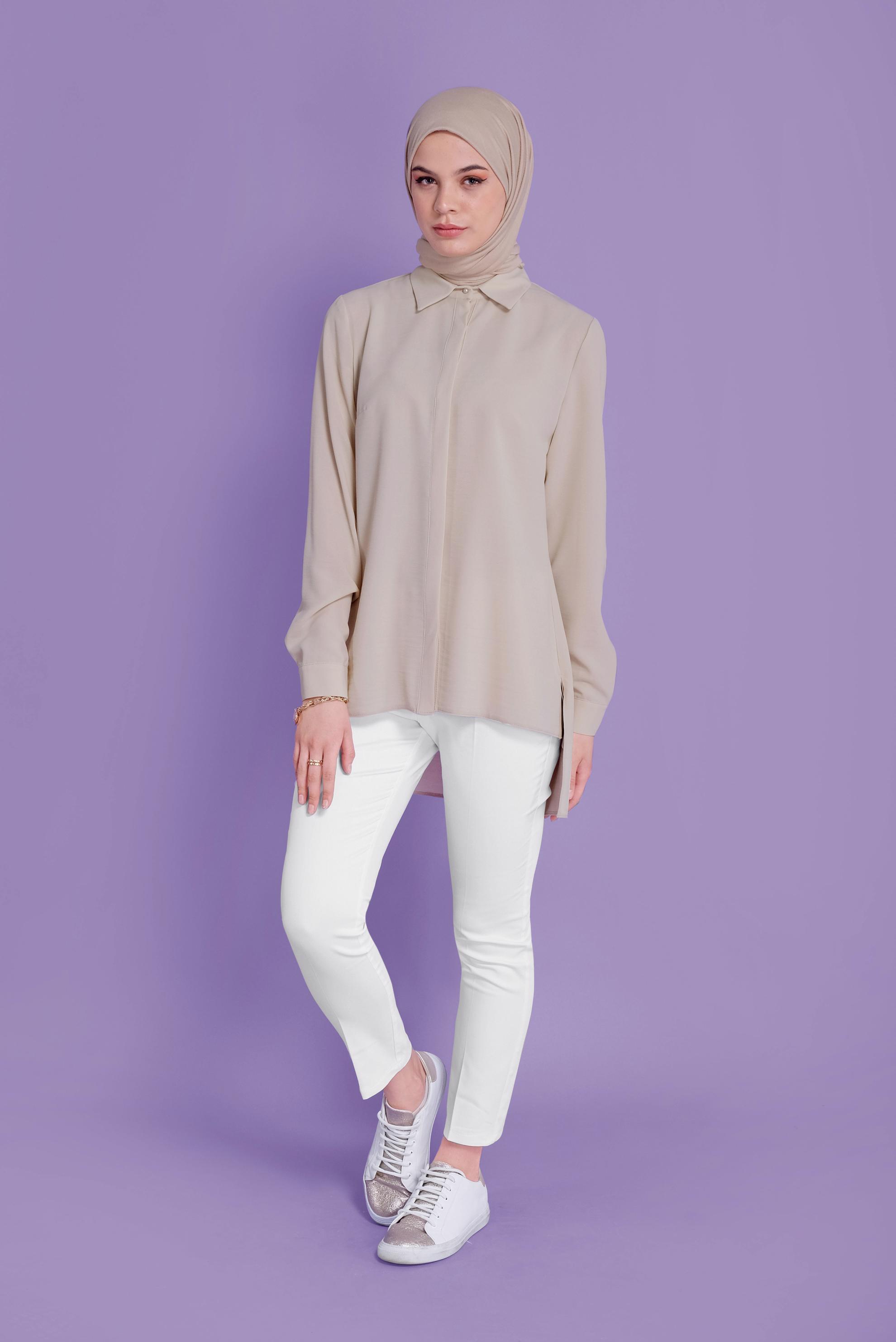 Tesettür giyim BEYAZ ARA BEL DÜĞMELİ PANTOLON 70172