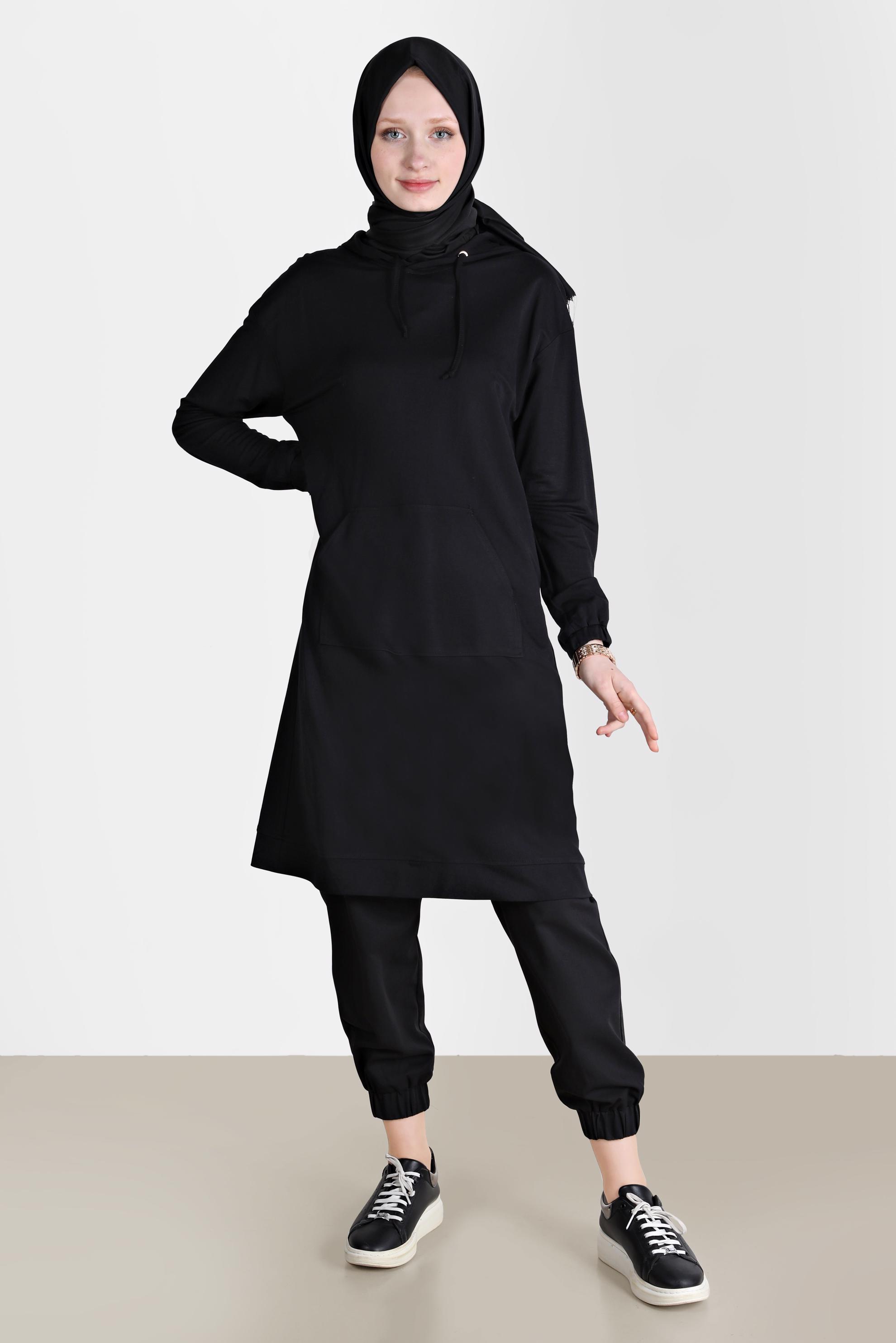 Tesettür giyim SİYAH PAÇALARI VE BELİ LASTİKLİ PANTOLON 70251 