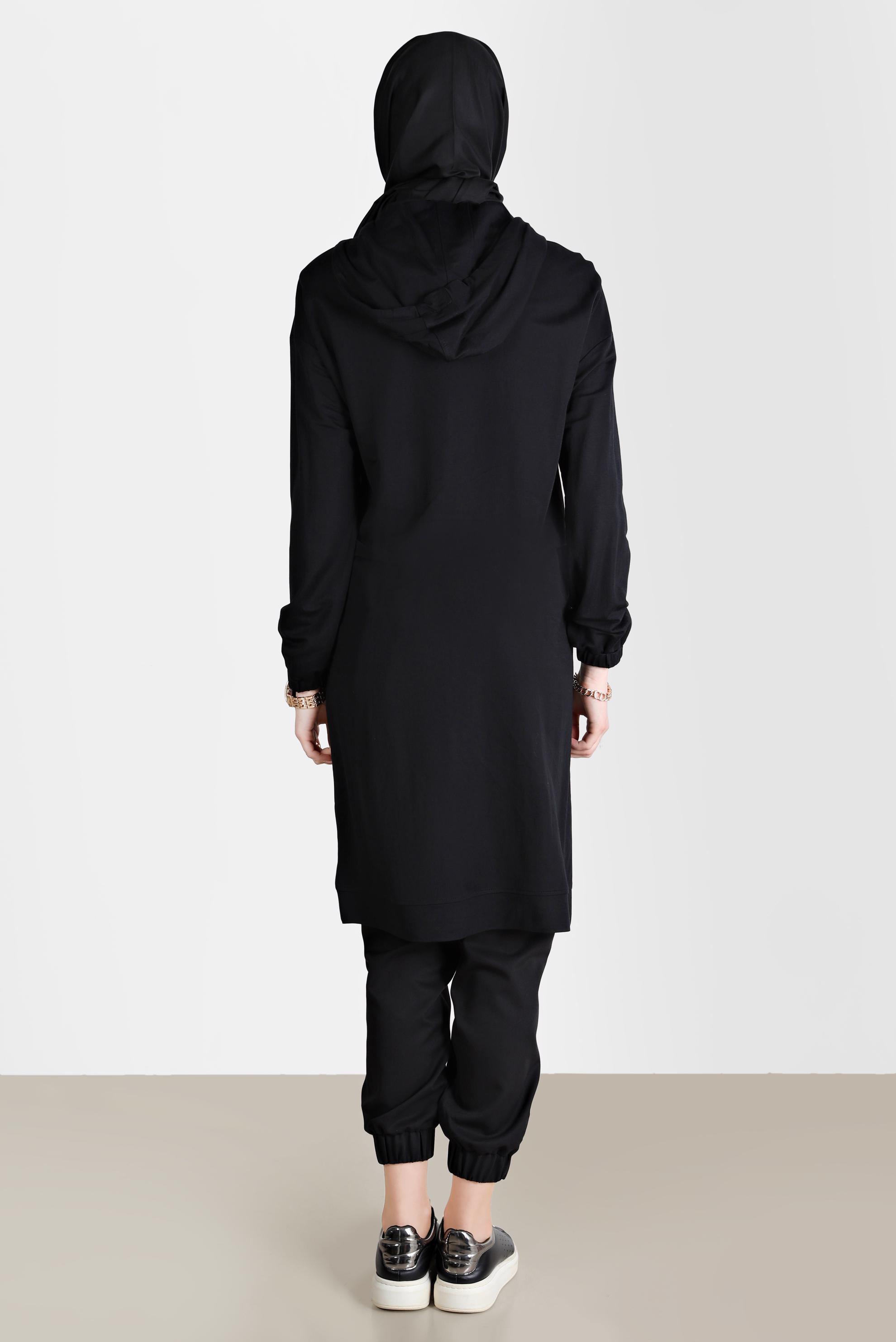 Tesettür giyim SİYAH PAÇALARI VE BELİ LASTİKLİ PANTOLON 70251 