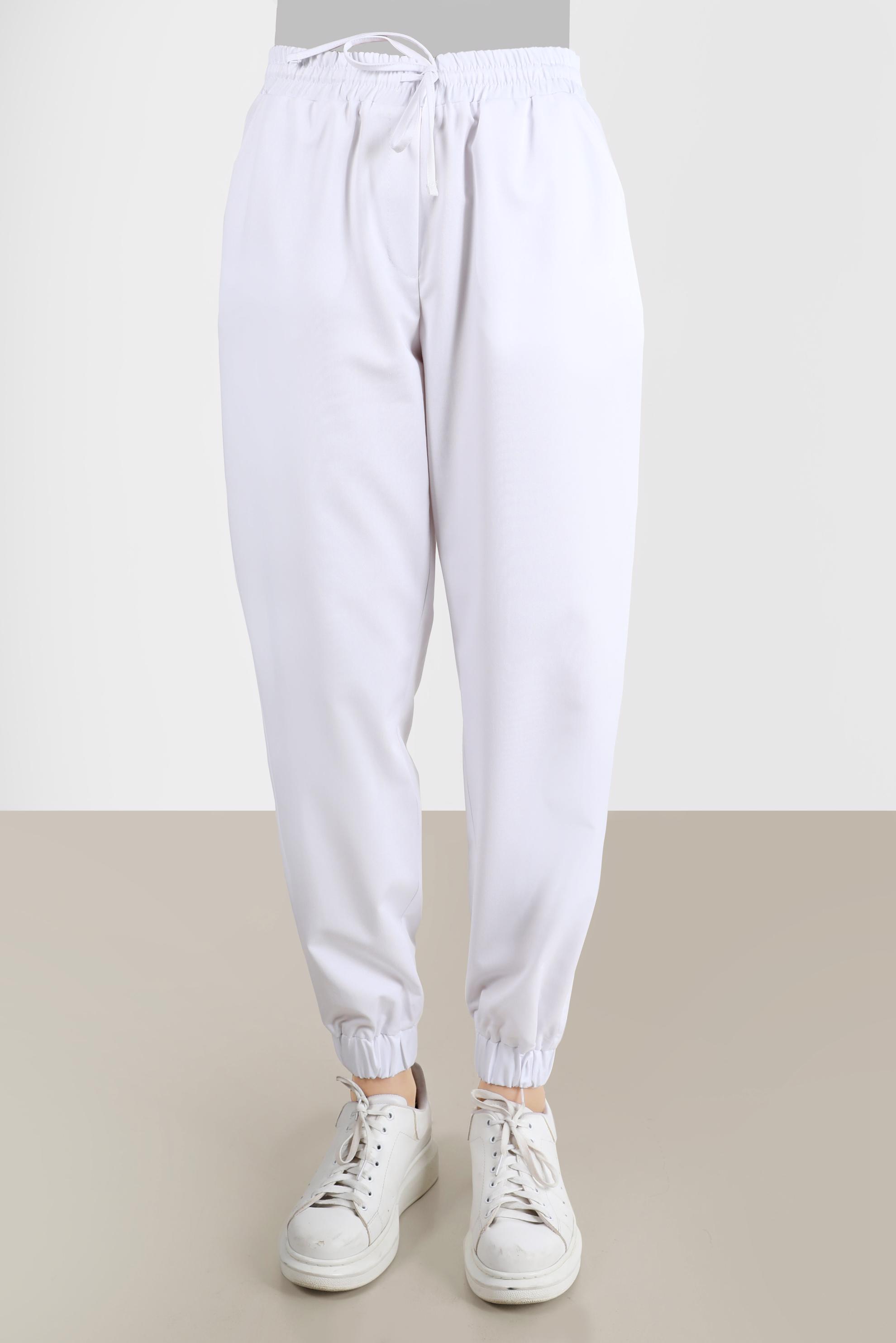 Tesettür giyim BEYAZ PAÇALARI VE BELİ LASTİKLİ PANTOLON 70251 