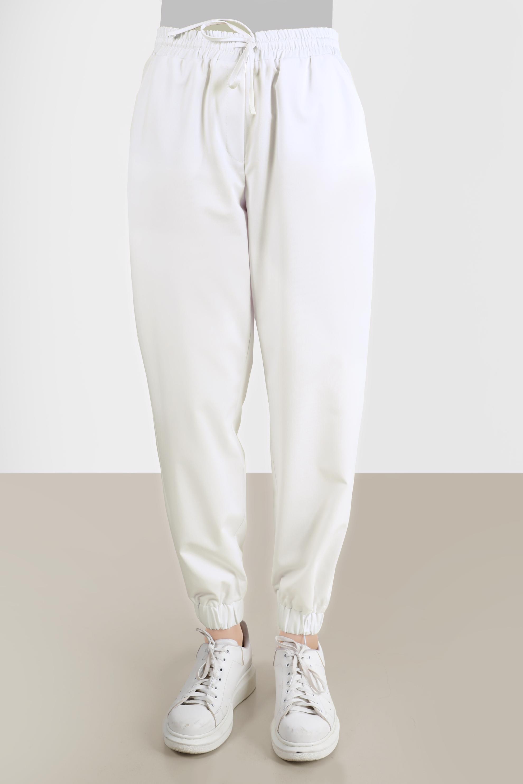 Tesettür giyim BEYAZ PAÇALARI VE BELİ LASTİKLİ PANTOLON 70251 