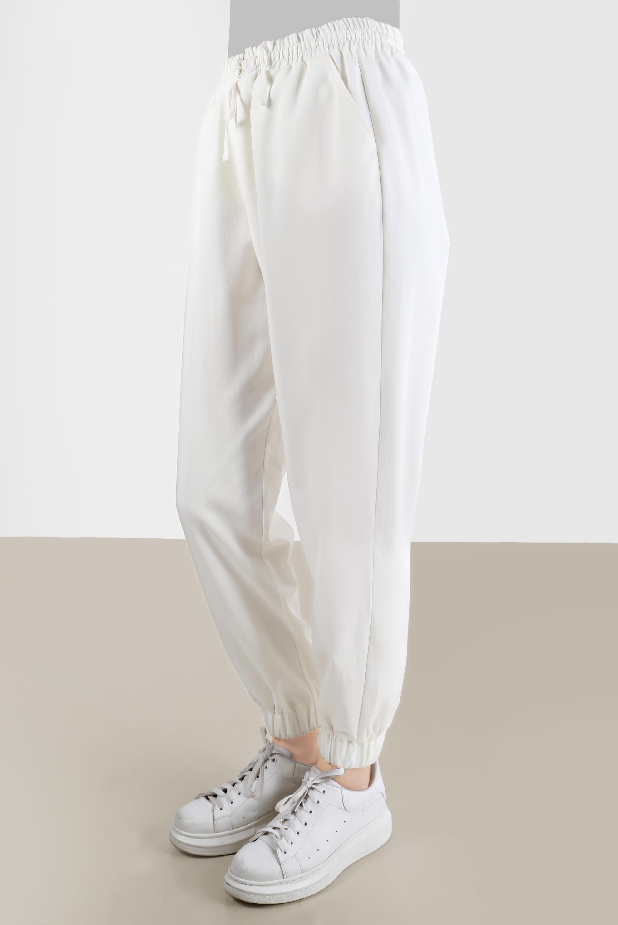 Tesettür giyim BEYAZ PAÇALARI VE BELİ LASTİKLİ PANTOLON 70251 