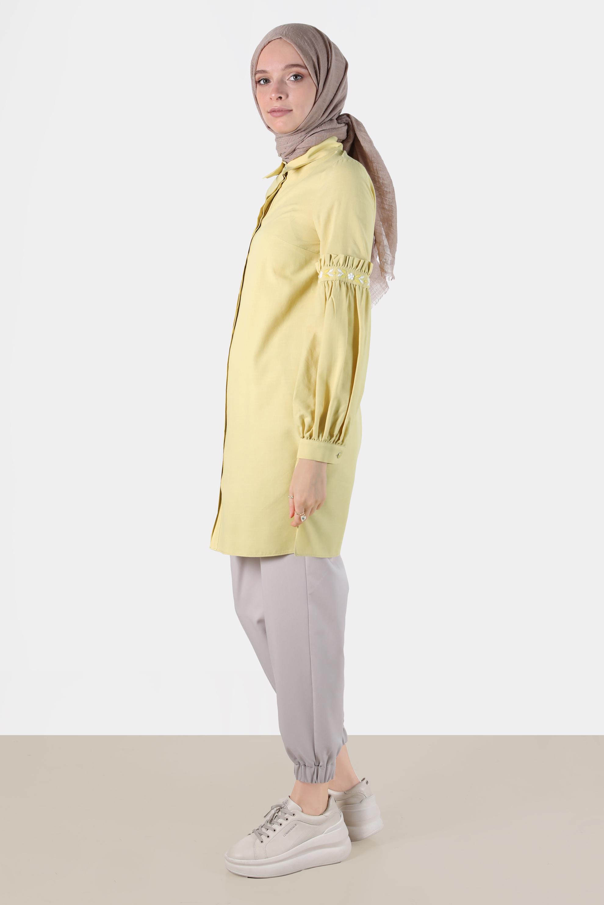 Tesettür giyim BEJ PAÇALARI VE BELİ LASTİKLİ PANTOLON 70251 