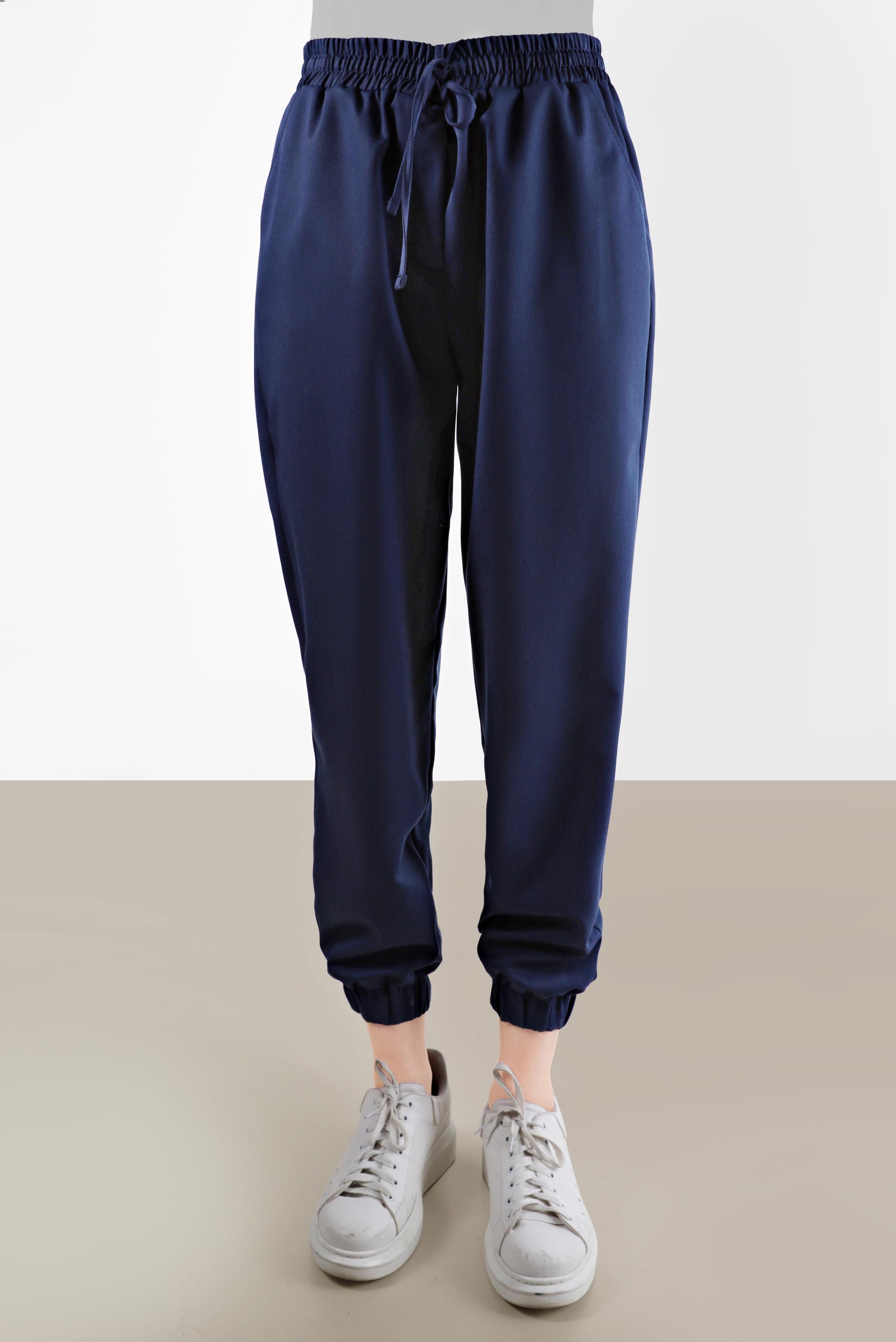 Tesettür giyim LACİVERT PAÇALARI VE BELİ LASTİKLİ PANTOLON 70251 