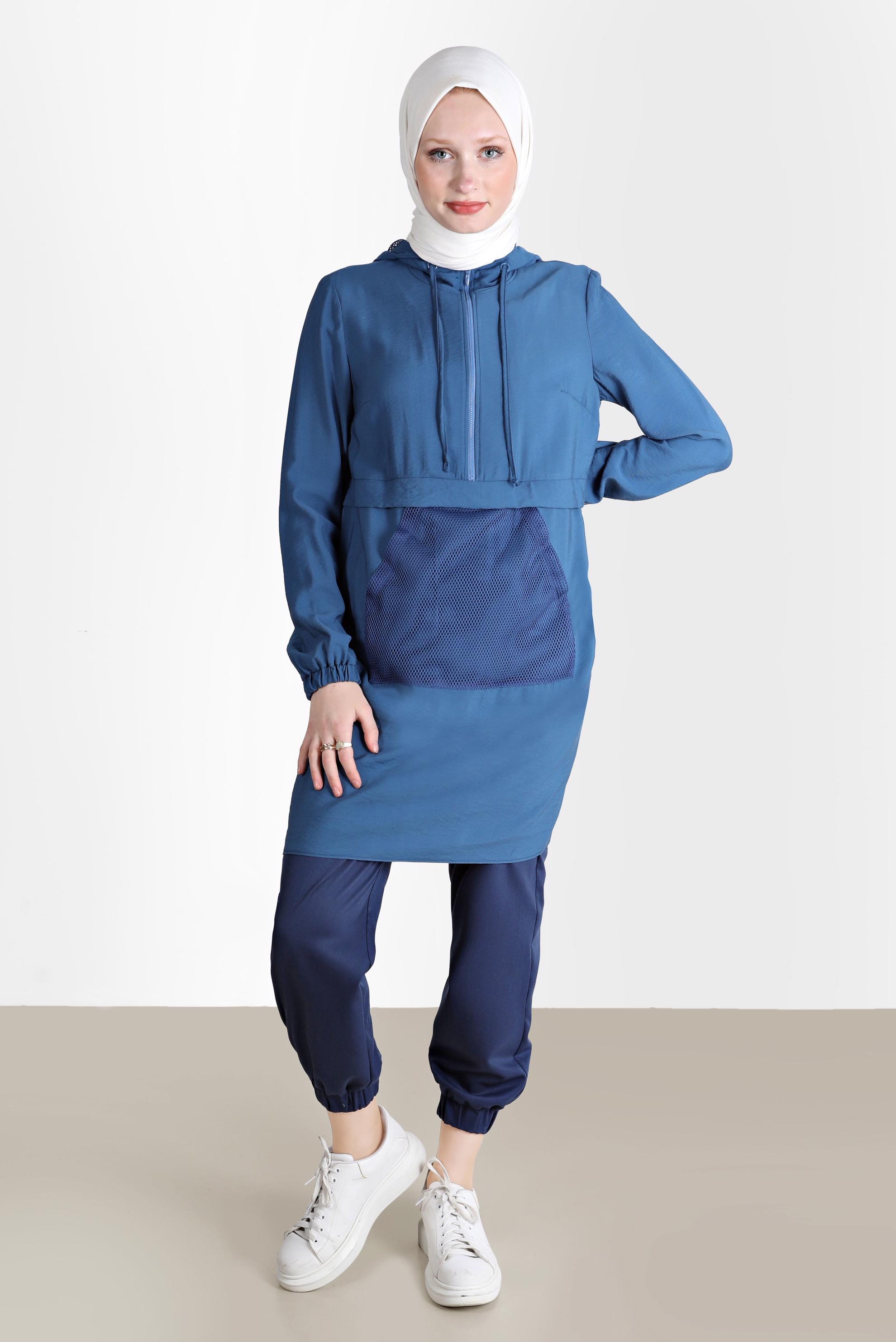 Tesettür giyim LACİVERT PAÇALARI VE BELİ LASTİKLİ PANTOLON 70251 