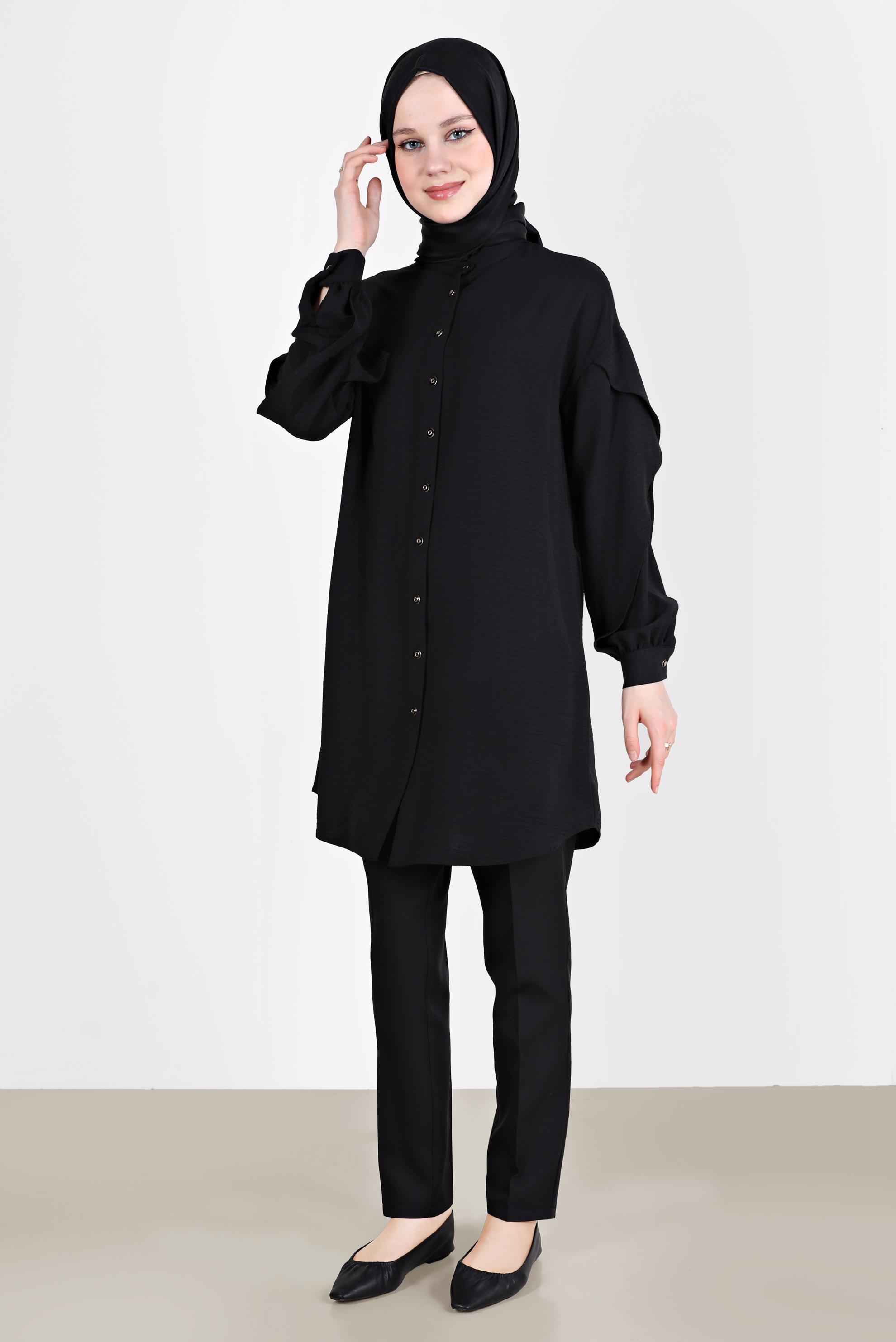 Tesettür giyim SİYAH BORU PAÇA PANTOLON 70351