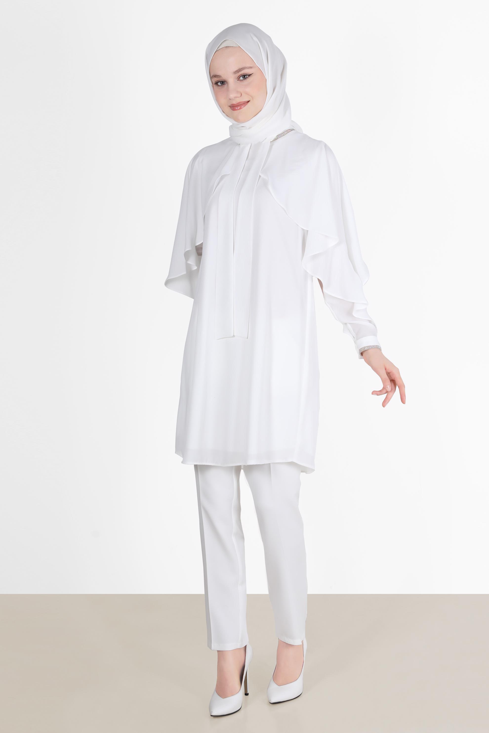 Tesettür giyim BEYAZ BORU PAÇA PANTOLON 70351