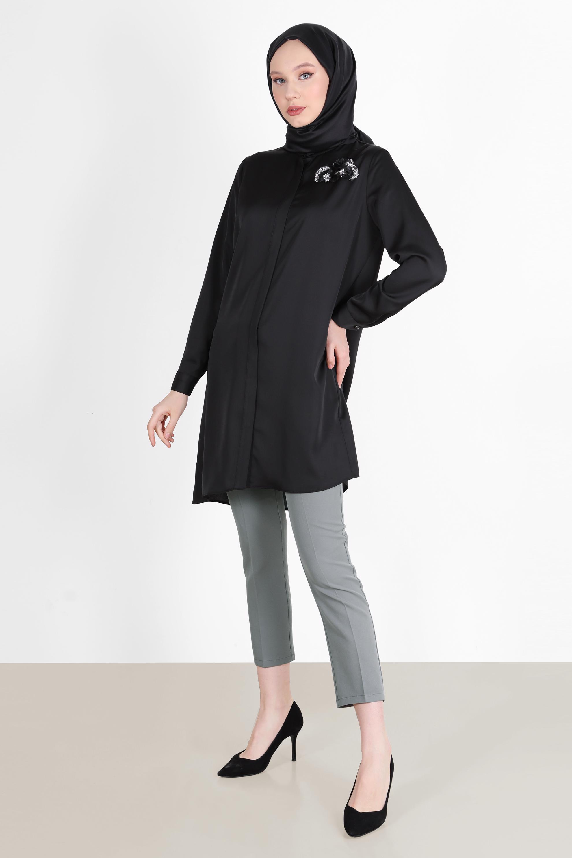 Tesettür giyim GRİ BORU PAÇA PANTOLON 70351