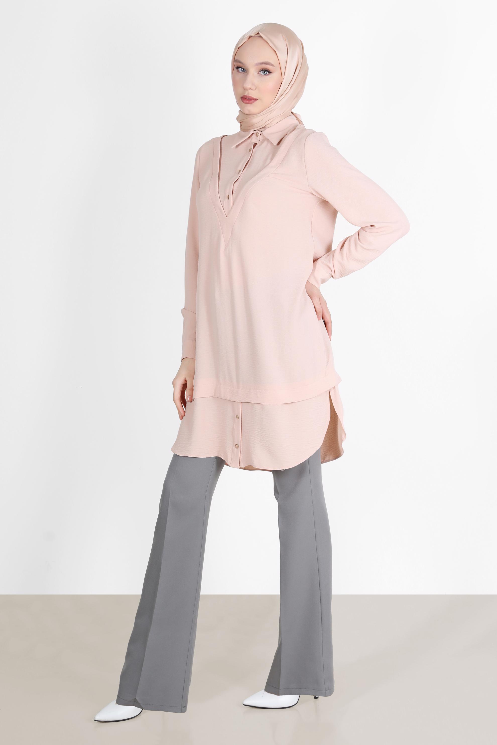 Tesettür giyim GRİ İSPANYOL PAÇA PANTOLON 70353 