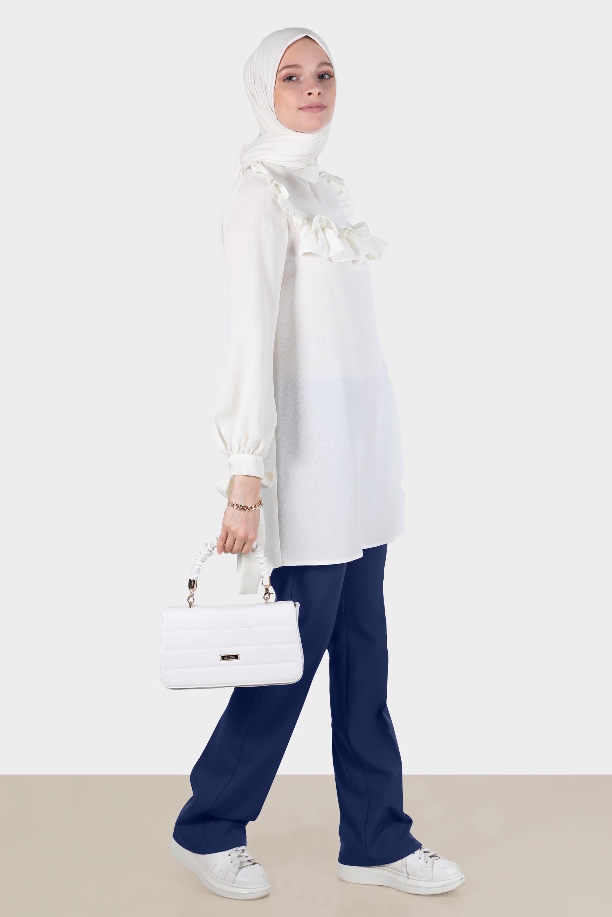 Tesettür giyim LACİVERT İSPANYOL PAÇA PANTOLON 70353 