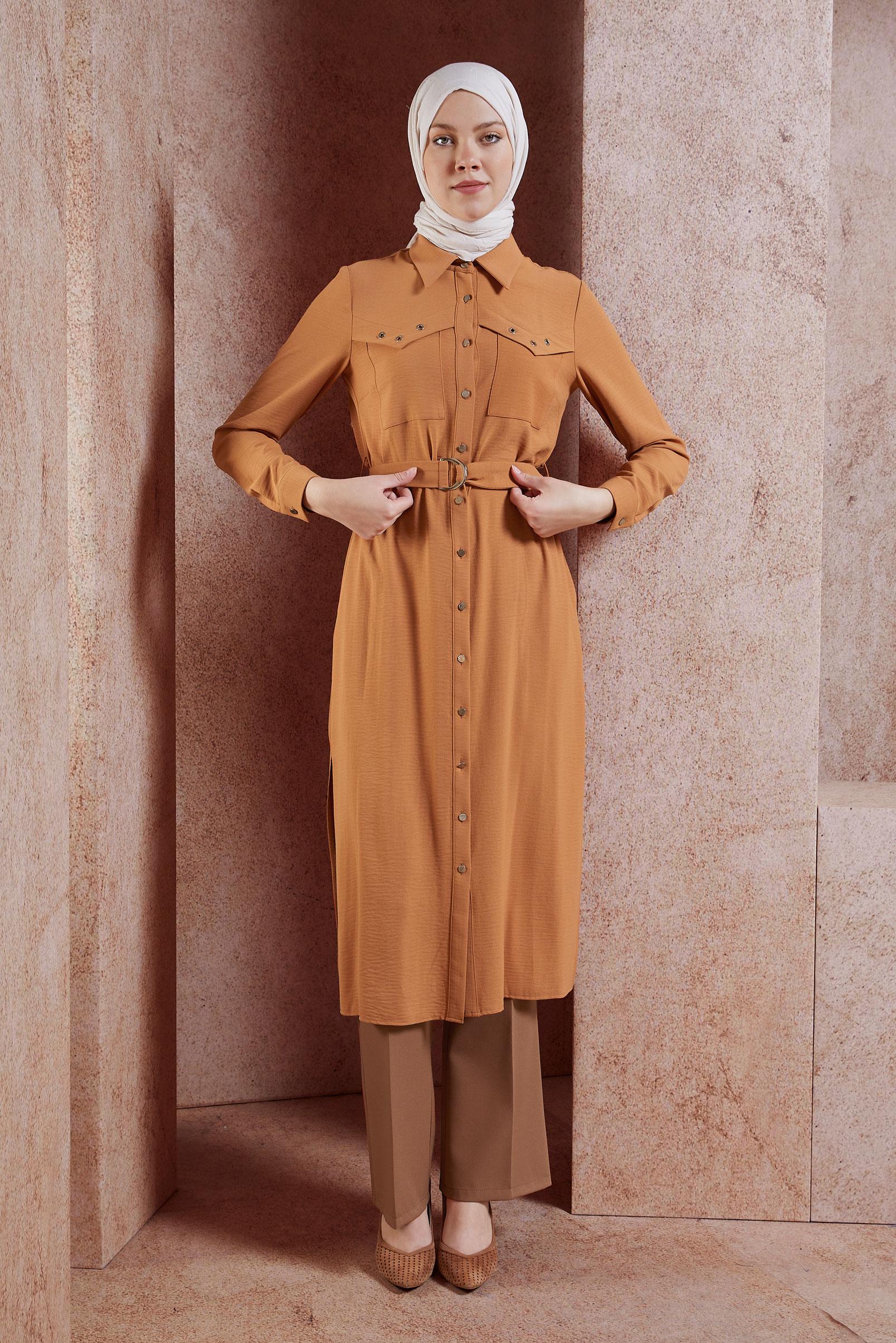 Tesettür giyim TABA İSPANYOL PAÇA PANTOLON 70354