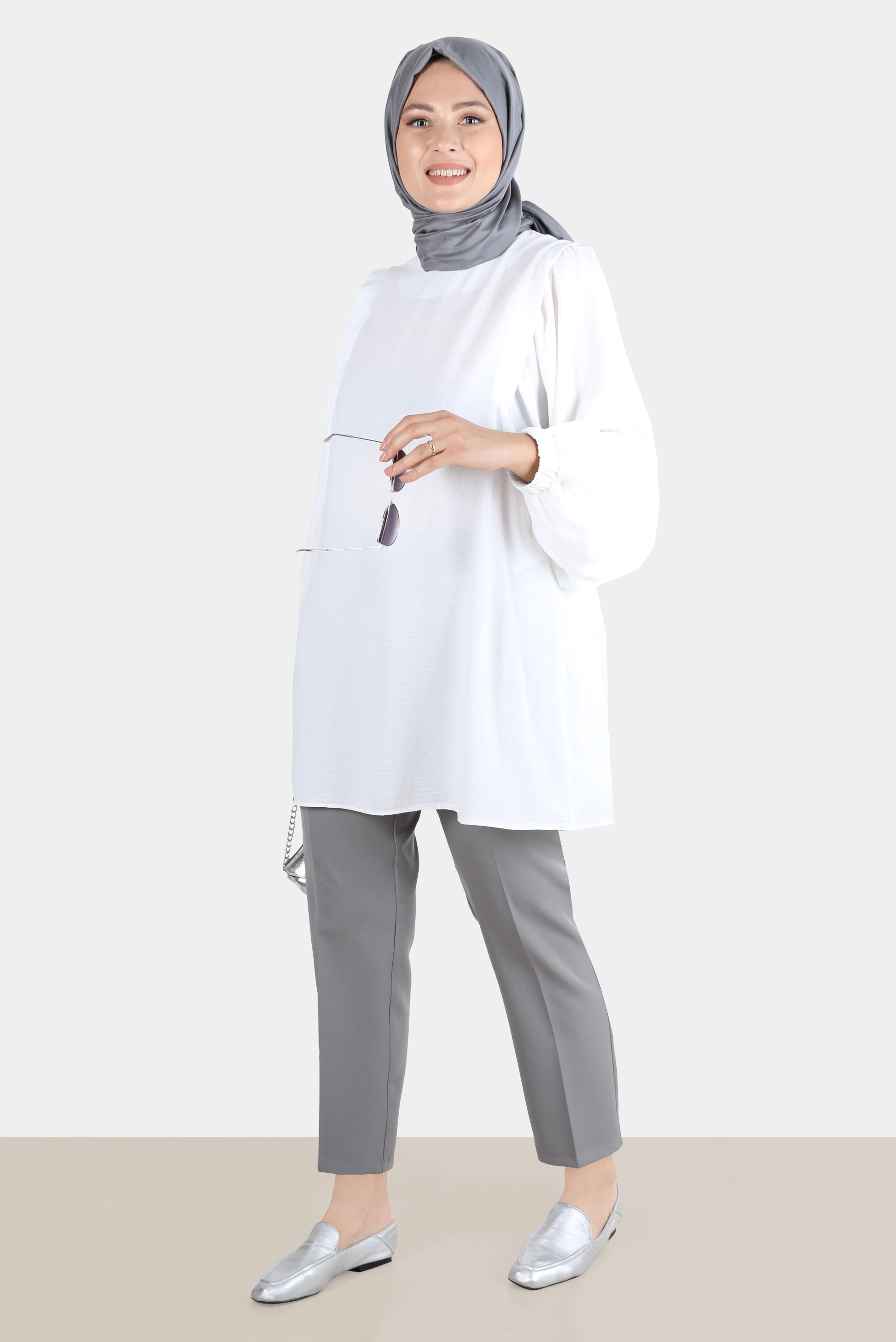 Tesettür giyim GRİ KLASİK KREP PANTOLON 70355 